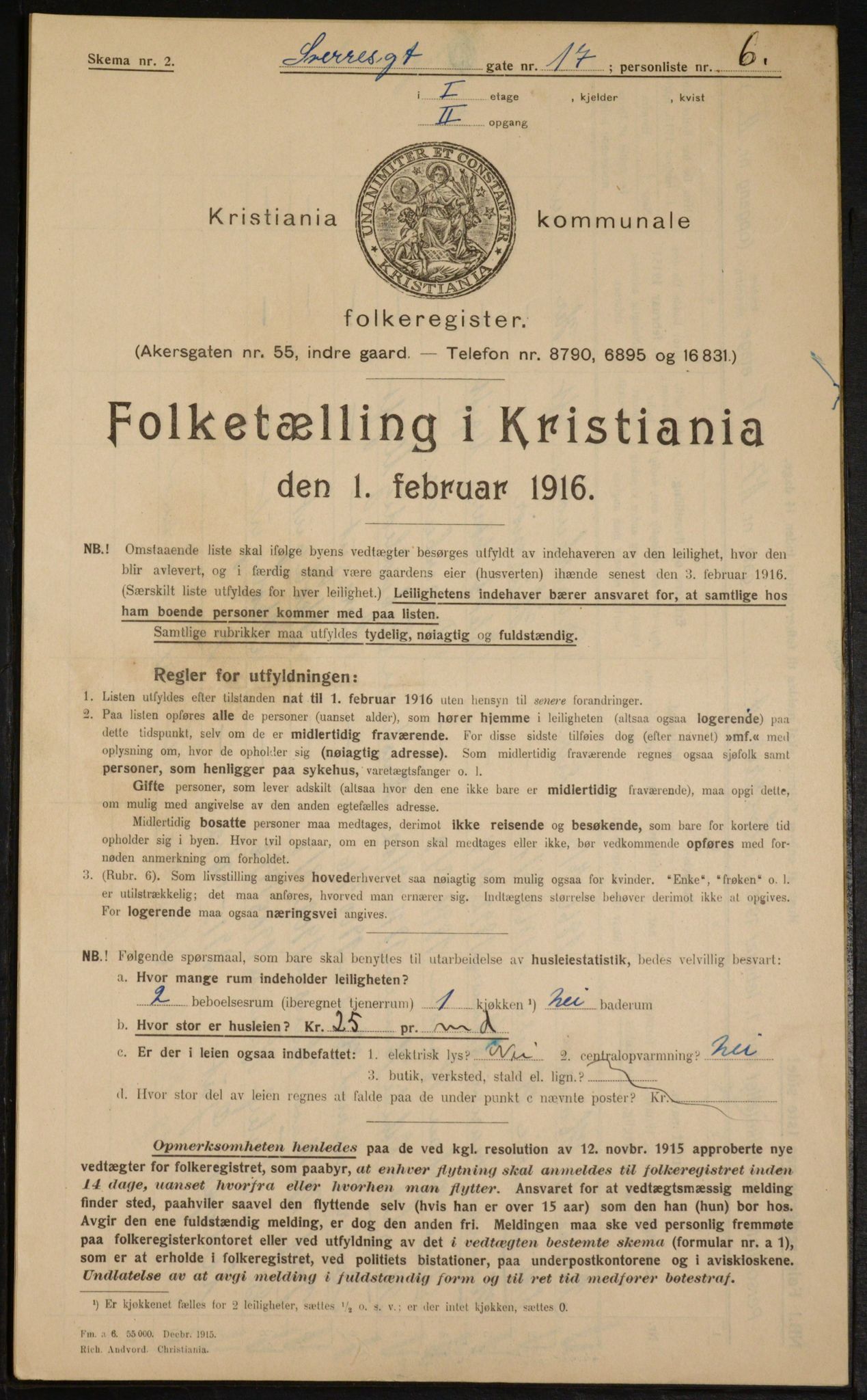 OBA, Municipal Census 1916 for Kristiania, 1916, p. 108936