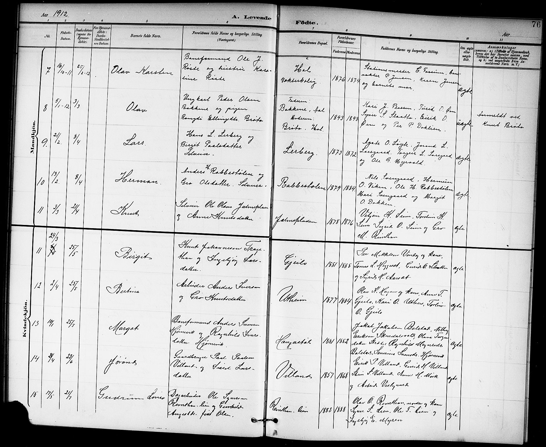 Hol kirkebøker, AV/SAKO-A-227/G/Ga/L0001: Parish register (copy) no. I 1, 1900-1919, p. 76