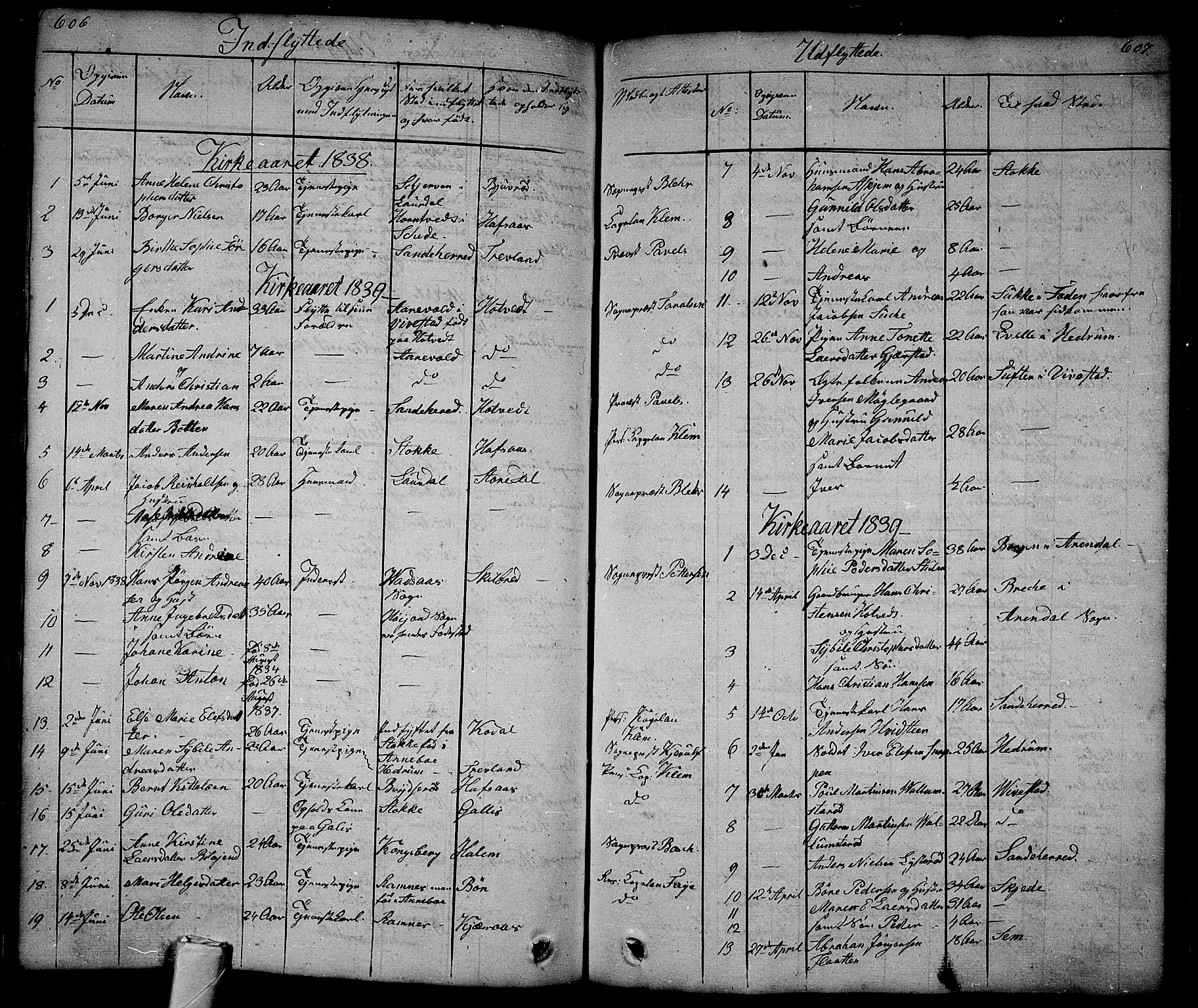 Andebu kirkebøker, AV/SAKO-A-336/G/Ga/L0003: Parish register (copy) no. I 3, 1832-1867, p. 606-607