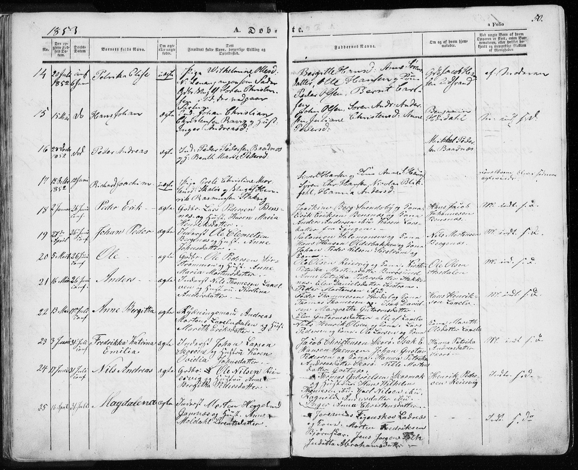 Karlsøy sokneprestembete, AV/SATØ-S-1299/H/Ha/Haa/L0003kirke: Parish register (official) no. 3, 1843-1860, p. 50