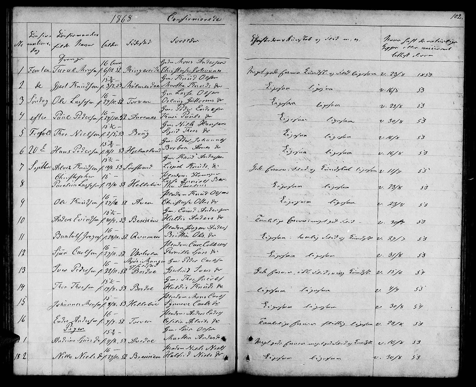 Lavik sokneprestembete, SAB/A-80901: Parish register (copy) no. A 1, 1854-1881, p. 102