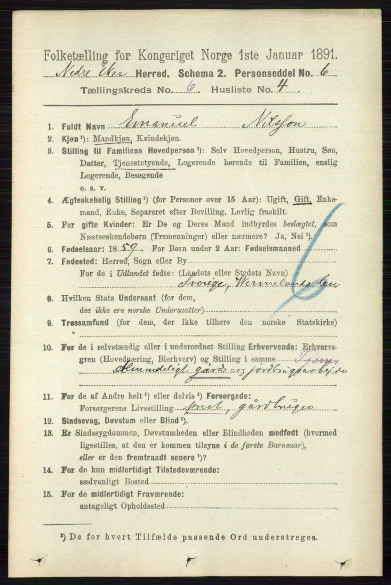 RA, 1891 census for 0625 Nedre Eiker, 1891, p. 2930