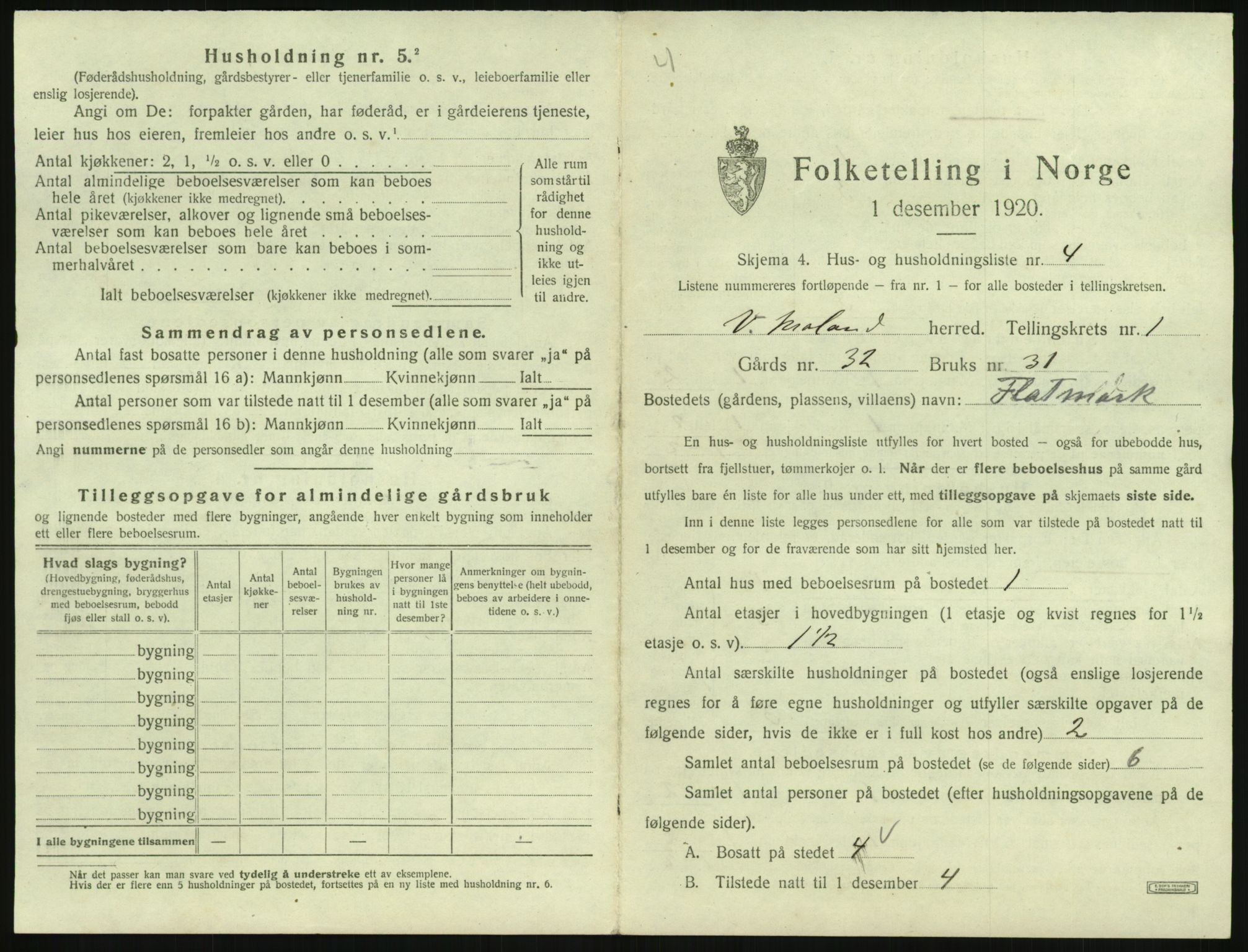 SAK, 1920 census for Vestre Moland, 1920, p. 49