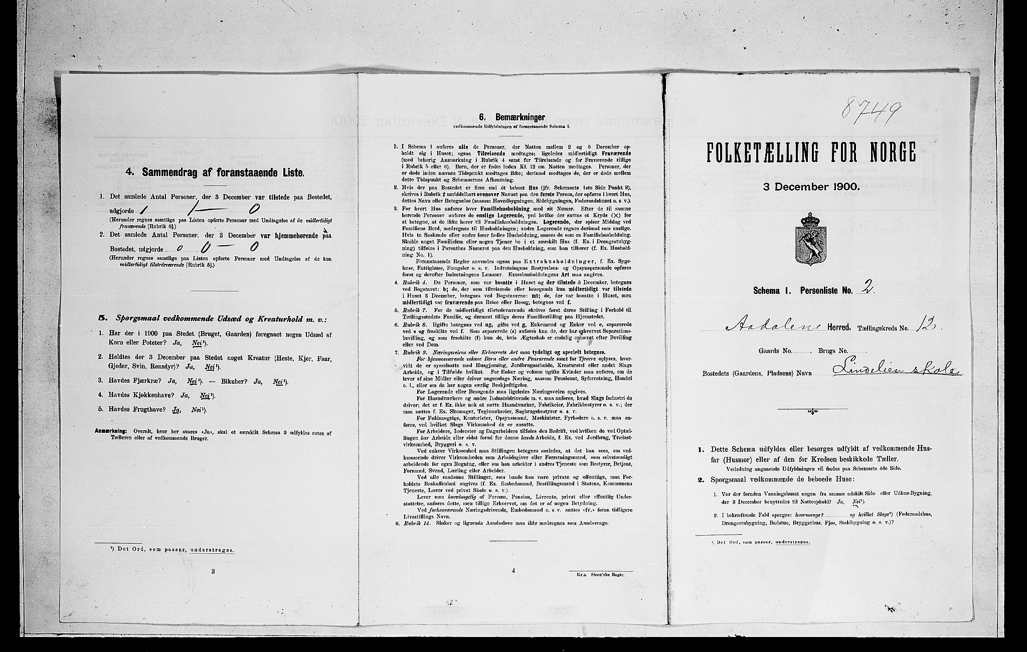 RA, 1900 census for Ådal, 1900, p. 839