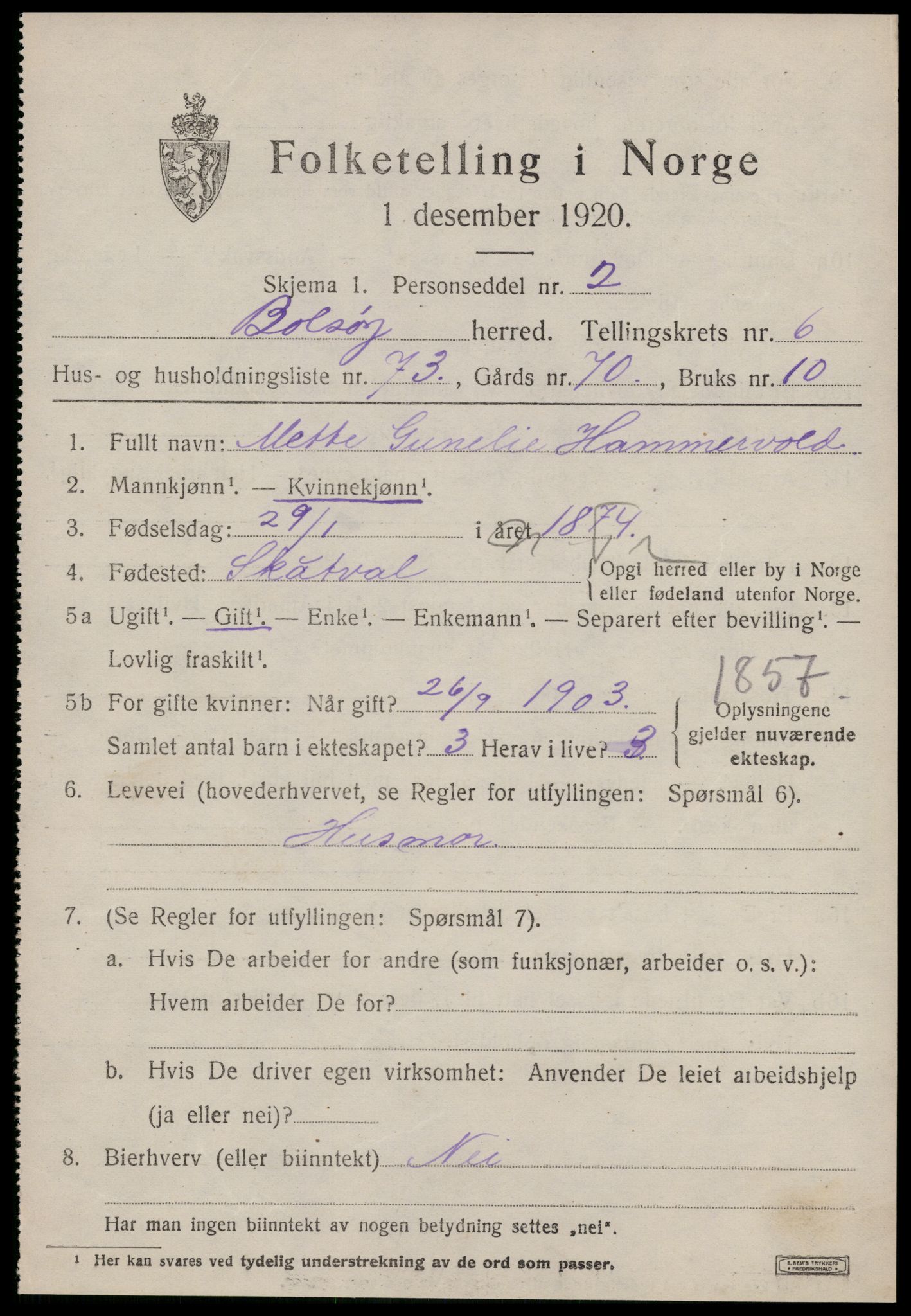 SAT, 1920 census for Bolsøy, 1920, p. 8963