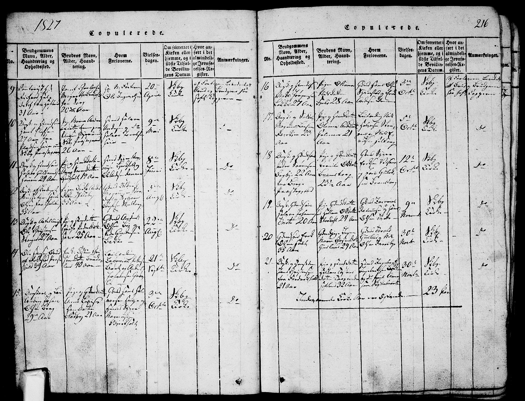 Skjeberg prestekontor Kirkebøker, AV/SAO-A-10923/G/Ga/L0001: Parish register (copy) no. I 1, 1815-1830, p. 216