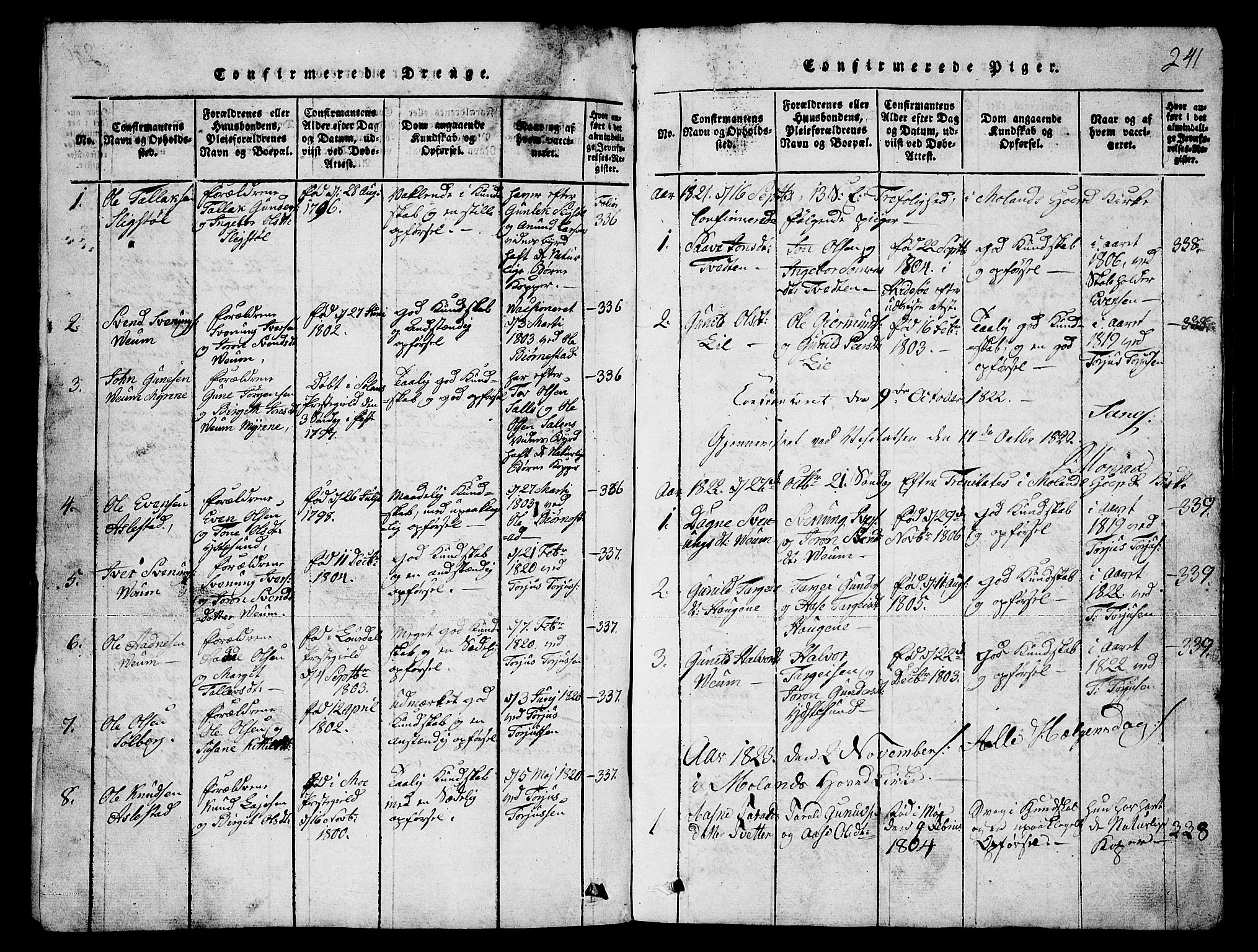 Fyresdal kirkebøker, SAKO/A-263/G/Ga/L0003: Parish register (copy) no. I 3, 1815-1863, p. 241