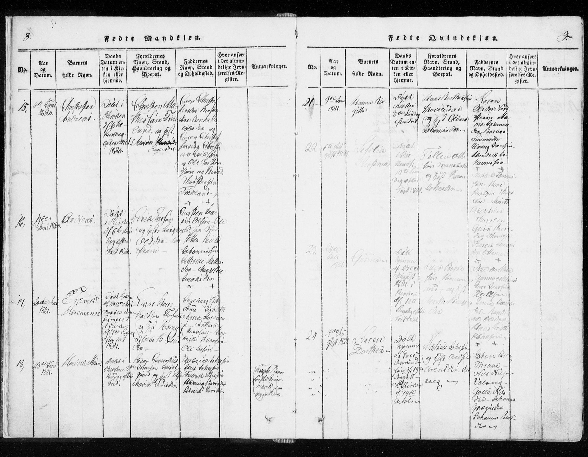 Tranøy sokneprestkontor, SATØ/S-1313/I/Ia/Iaa/L0004kirke: Parish register (official) no. 4, 1820-1829, p. 8-9