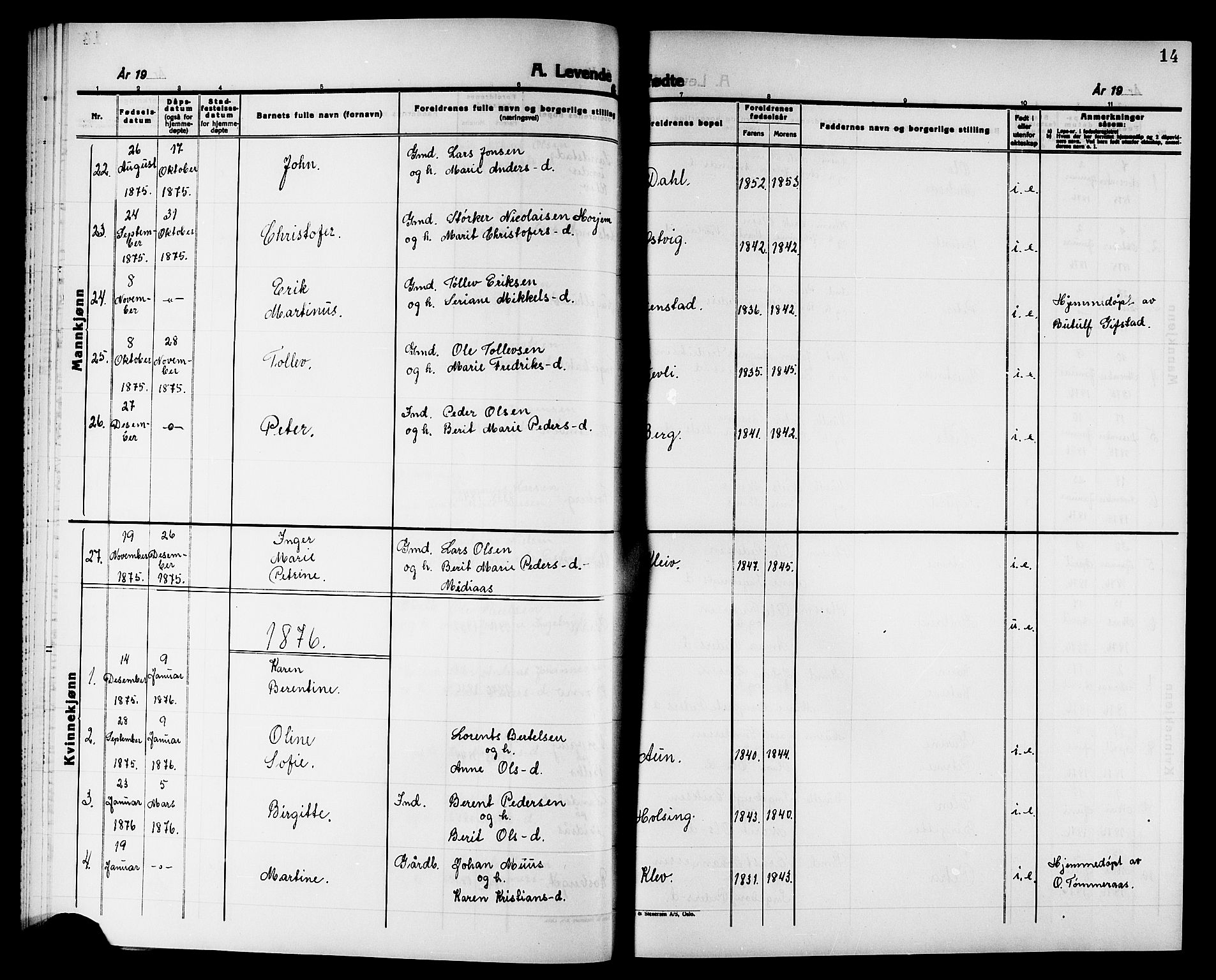 Ministerialprotokoller, klokkerbøker og fødselsregistre - Nord-Trøndelag, SAT/A-1458/749/L0486: Parish register (official) no. 749D02, 1873-1887, p. 14