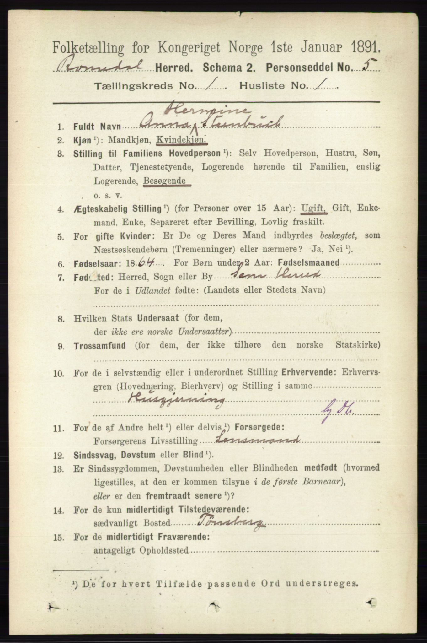 RA, 1891 census for 0416 Romedal, 1891, p. 123