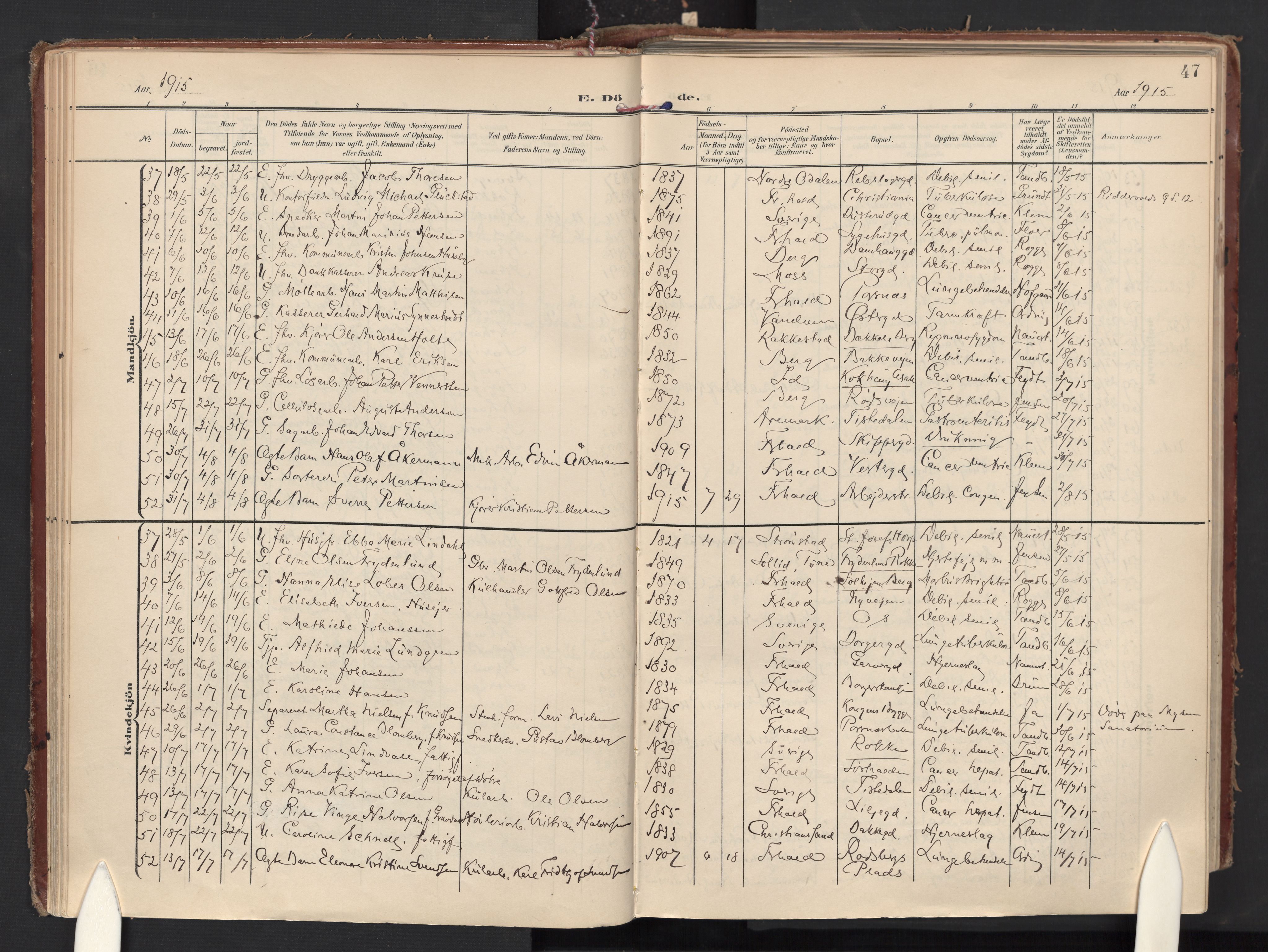 Halden prestekontor Kirkebøker, AV/SAO-A-10909/F/Fa/L0016: Parish register (official) no. I 16, 1907-1925, p. 47
