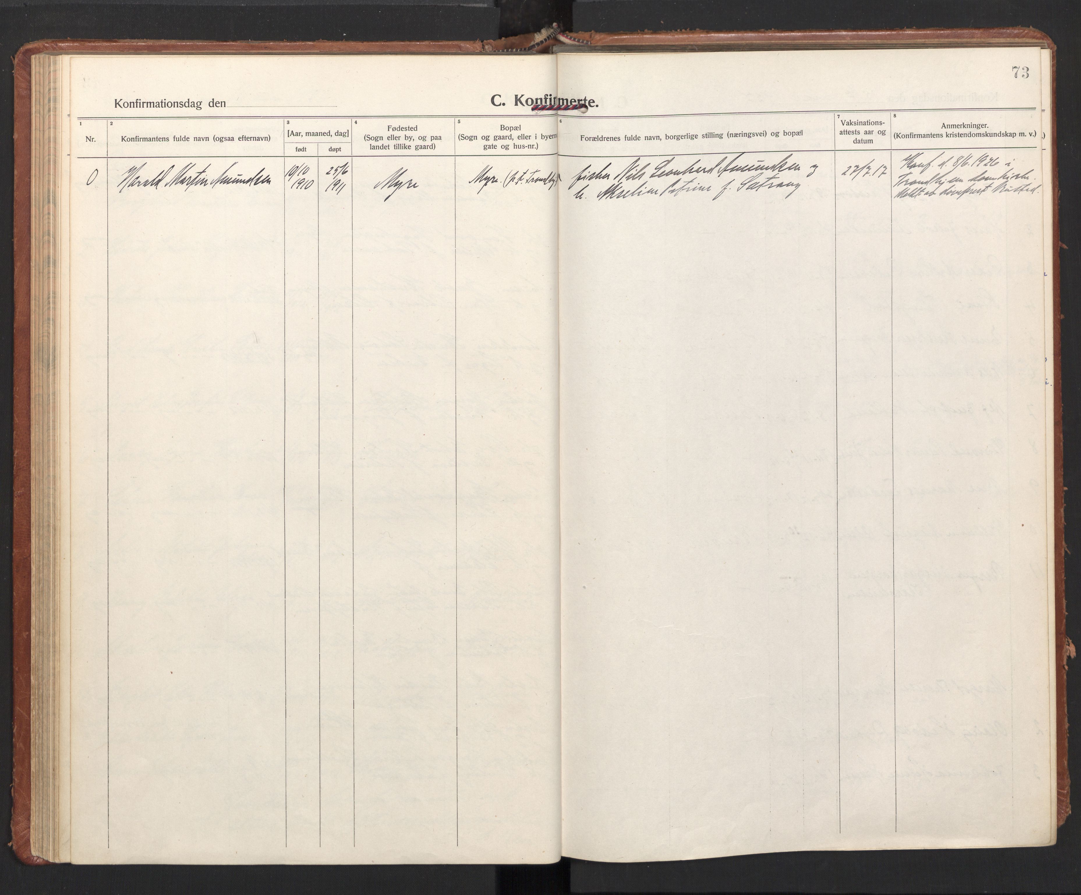 Ministerialprotokoller, klokkerbøker og fødselsregistre - Nordland, SAT/A-1459/897/L1408: Parish register (official) no. 897A15, 1922-1938, p. 73