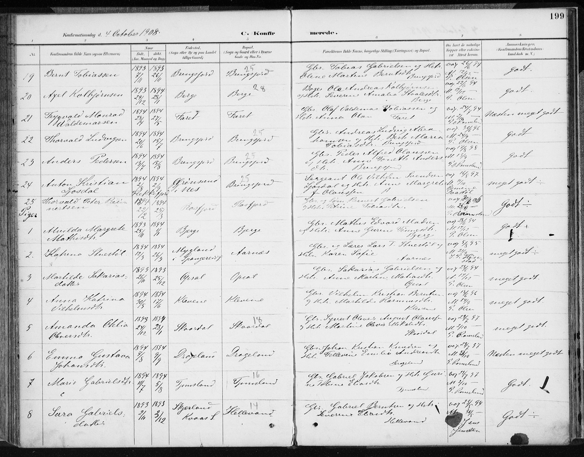 Lyngdal sokneprestkontor, AV/SAK-1111-0029/F/Fa/Fac/L0012: Parish register (official) no. A 12, 1894-1918, p. 199