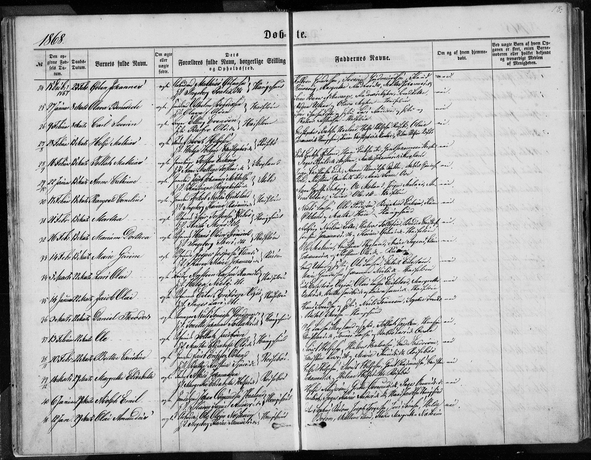 Torvastad sokneprestkontor, AV/SAST-A -101857/H/Ha/Haa/L0012: Parish register (official) no. A 12.1, 1867-1877, p. 18