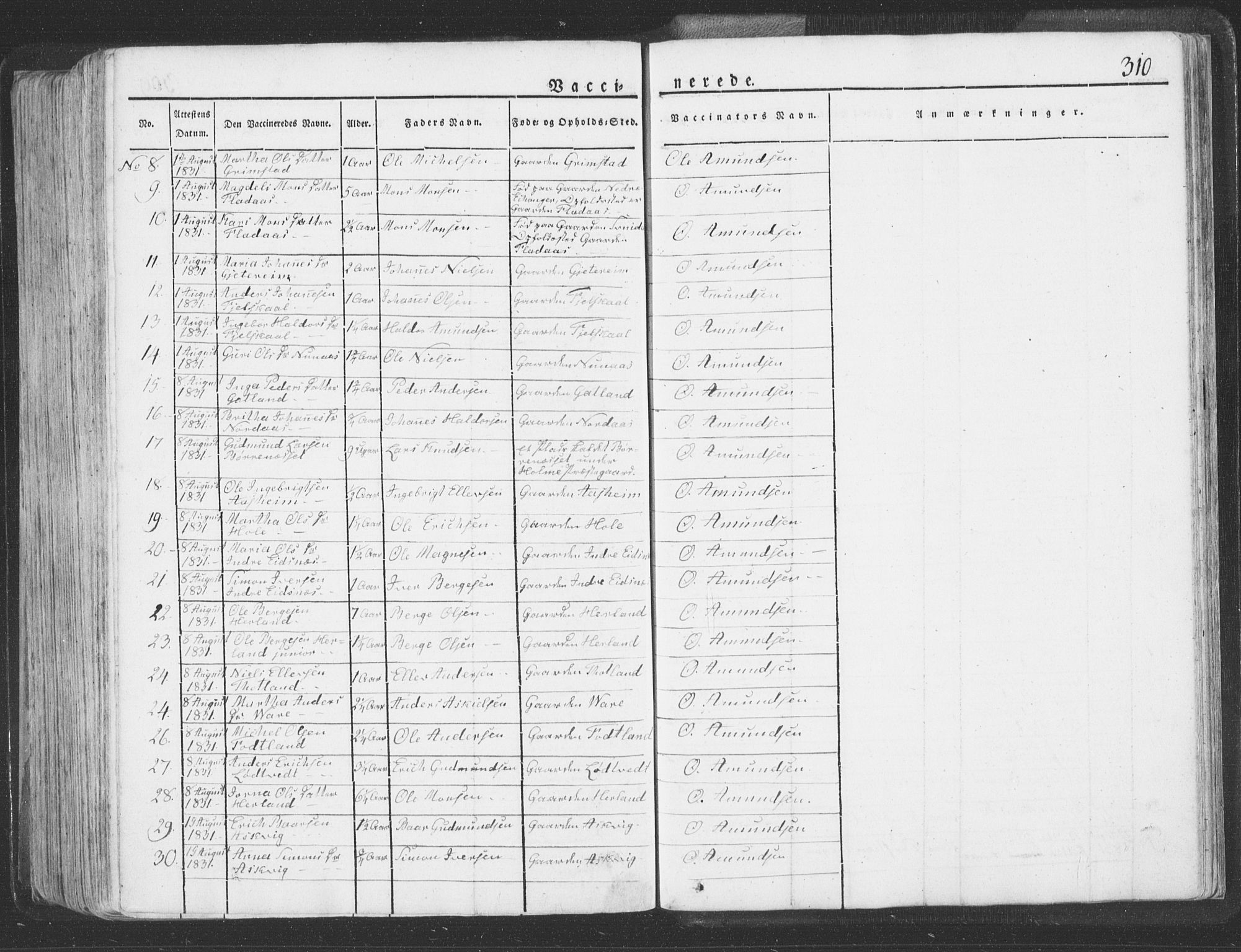 Hosanger sokneprestembete, AV/SAB-A-75801/H/Haa: Parish register (official) no. A 6, 1824-1835, p. 310