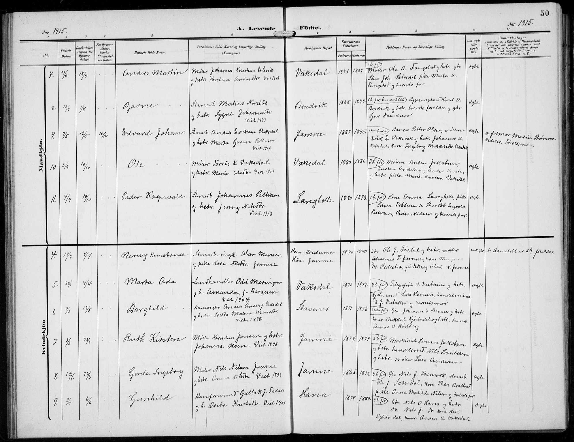 Bruvik Sokneprestembete, AV/SAB-A-74701/H/Hab: Parish register (copy) no. A  4, 1908-1937, p. 50