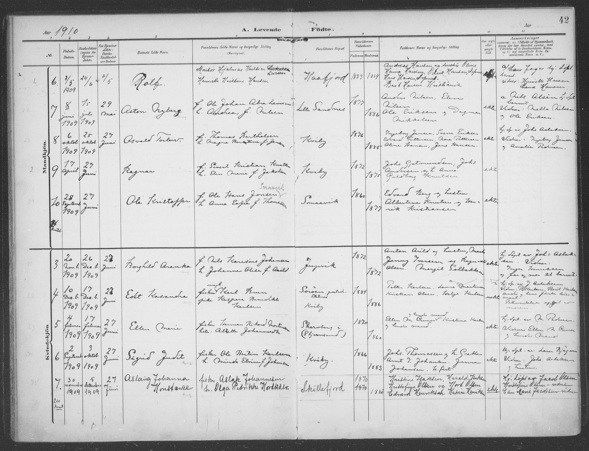 Talvik sokneprestkontor, SATØ/S-1337/H/Ha/L0017kirke: Parish register (official) no. 17, 1906-1915, p. 42