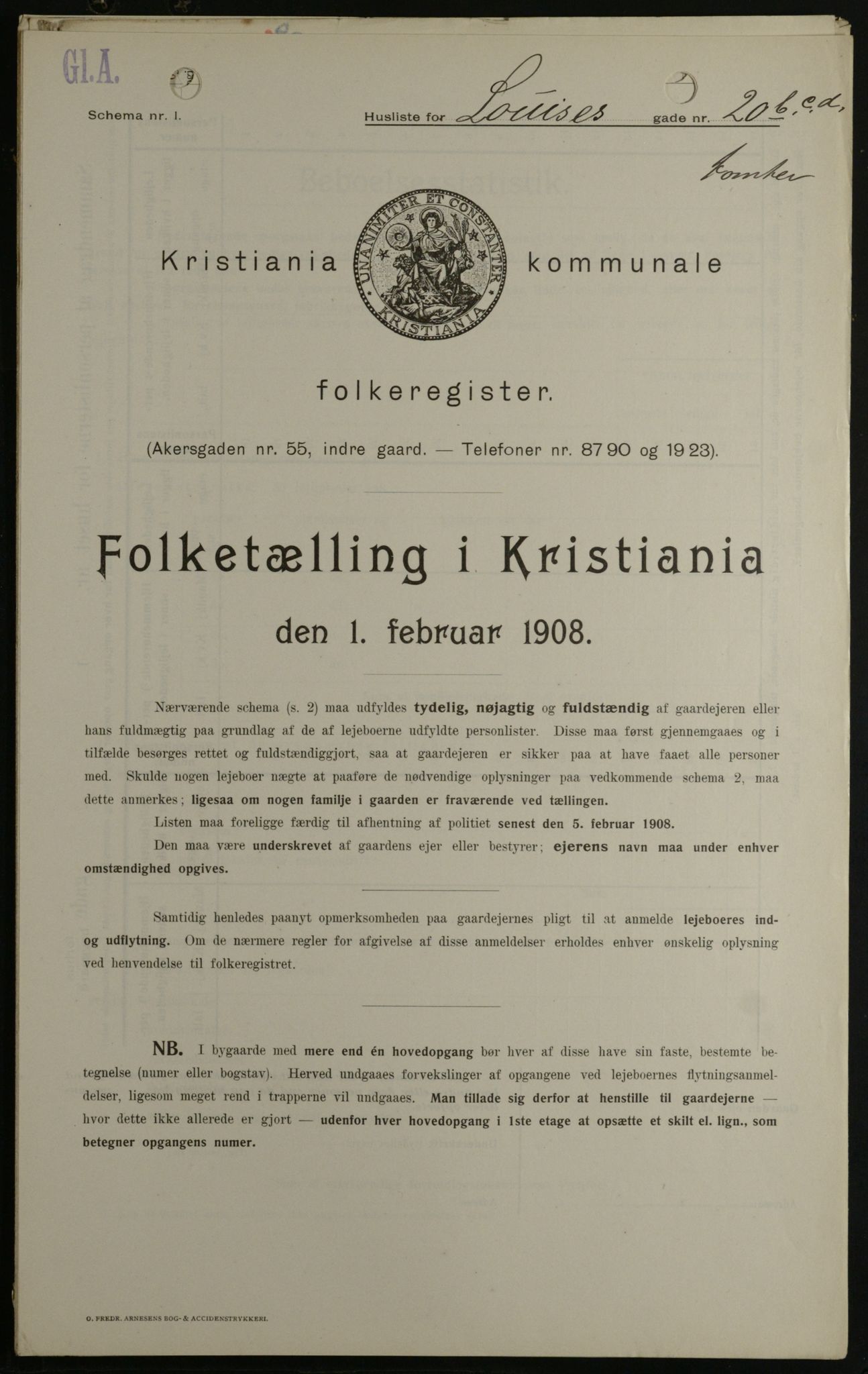 OBA, Municipal Census 1908 for Kristiania, 1908, p. 52302