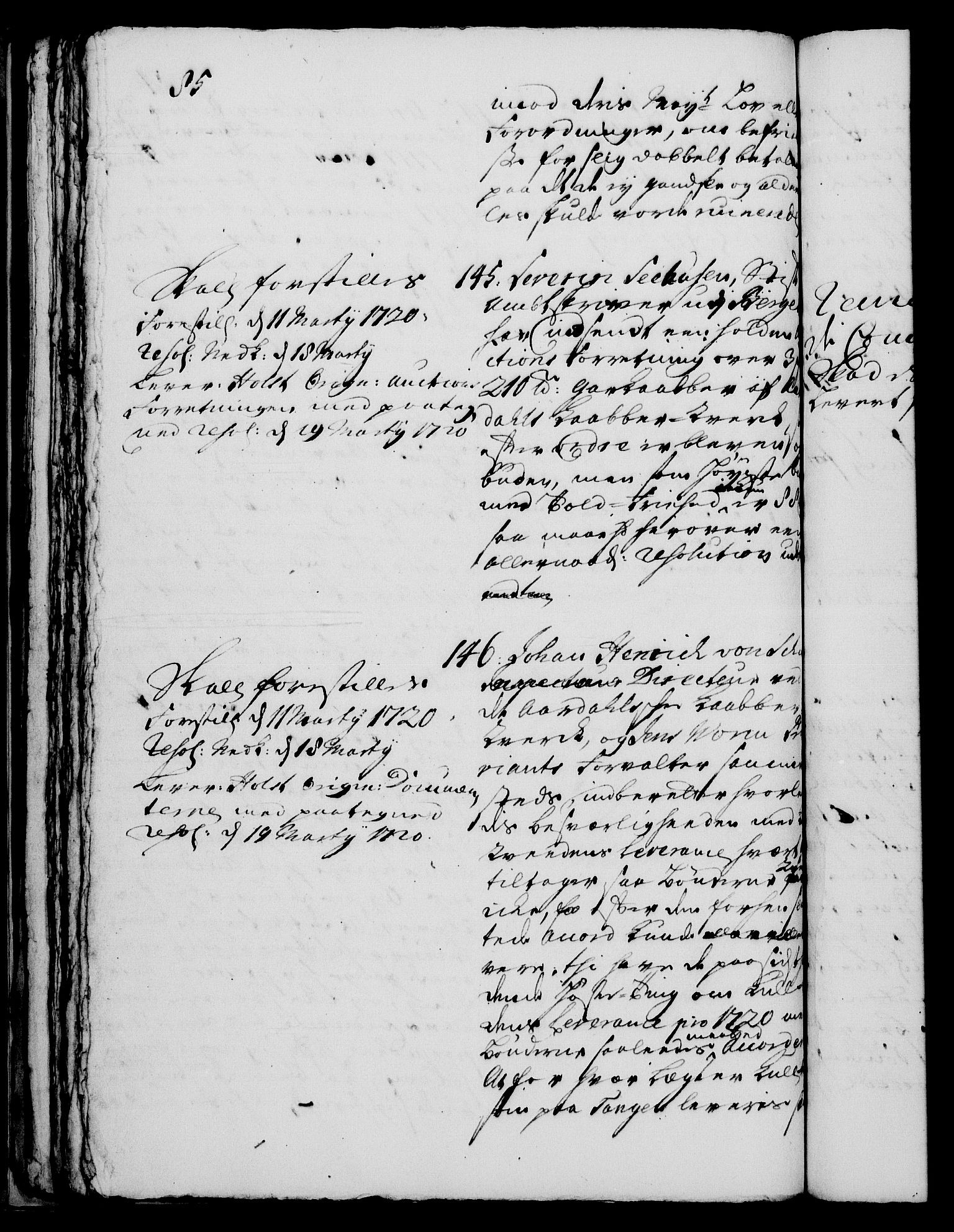 Rentekammeret, Kammerkanselliet, RA/EA-3111/G/Gh/Gha/L0001: Norsk ekstraktmemorialprotokoll, sak. 1-375 (merket RK 53.46), 1720, p. 85