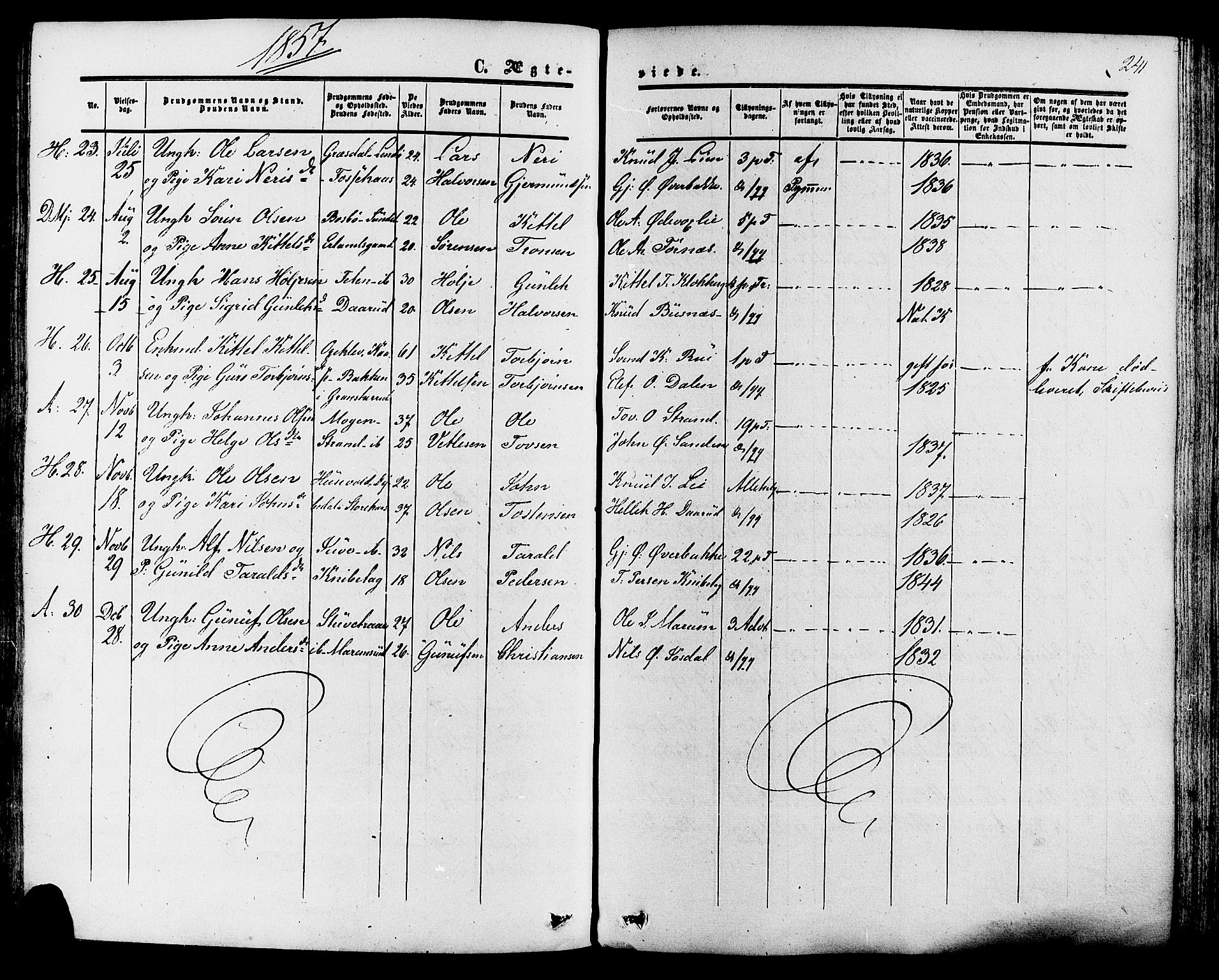 Tinn kirkebøker, AV/SAKO-A-308/F/Fa/L0006: Parish register (official) no. I 6, 1857-1878, p. 241