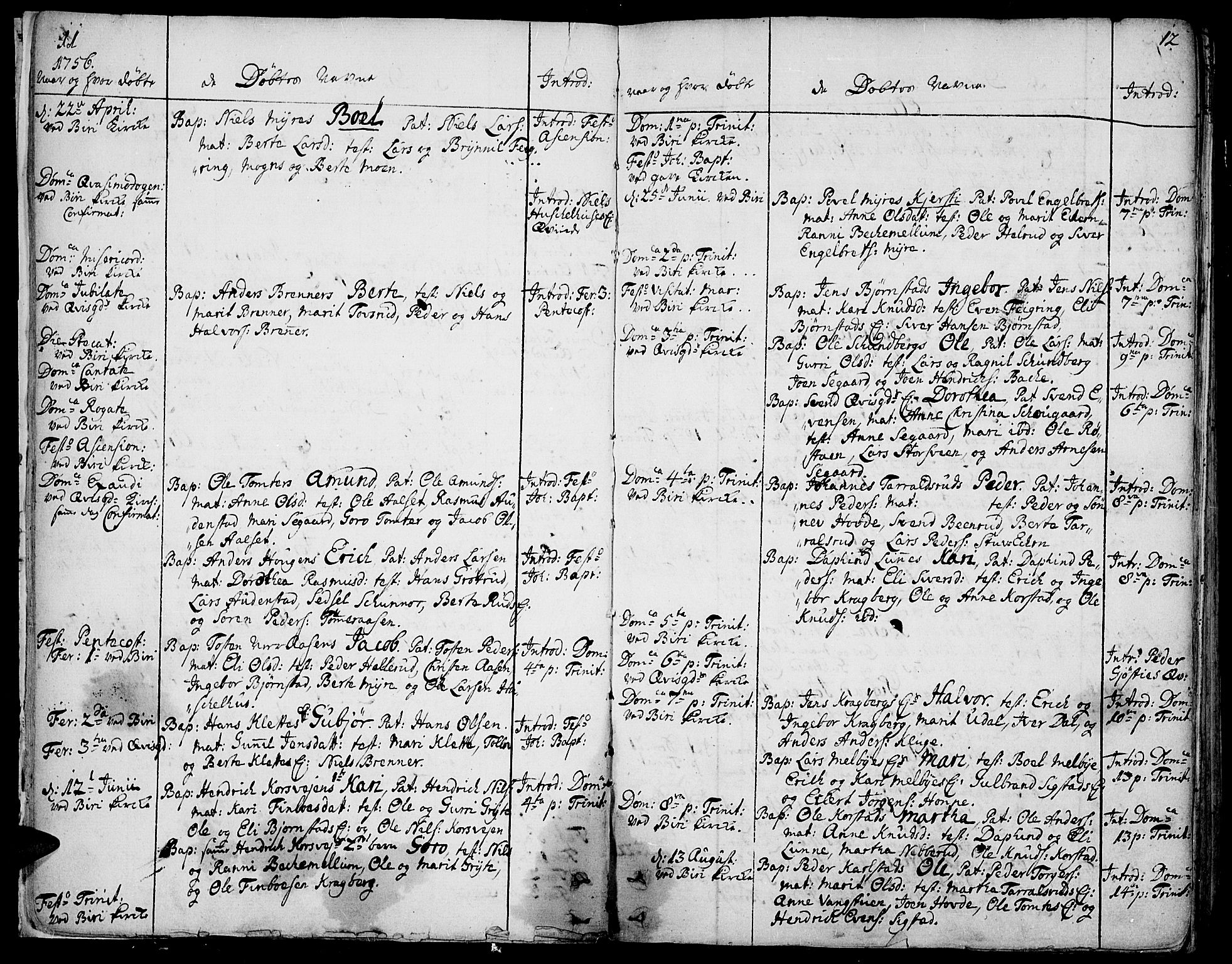 Biri prestekontor, AV/SAH-PREST-096/H/Ha/Haa/L0002: Parish register (official) no. 2, 1754-1789, p. 11-12