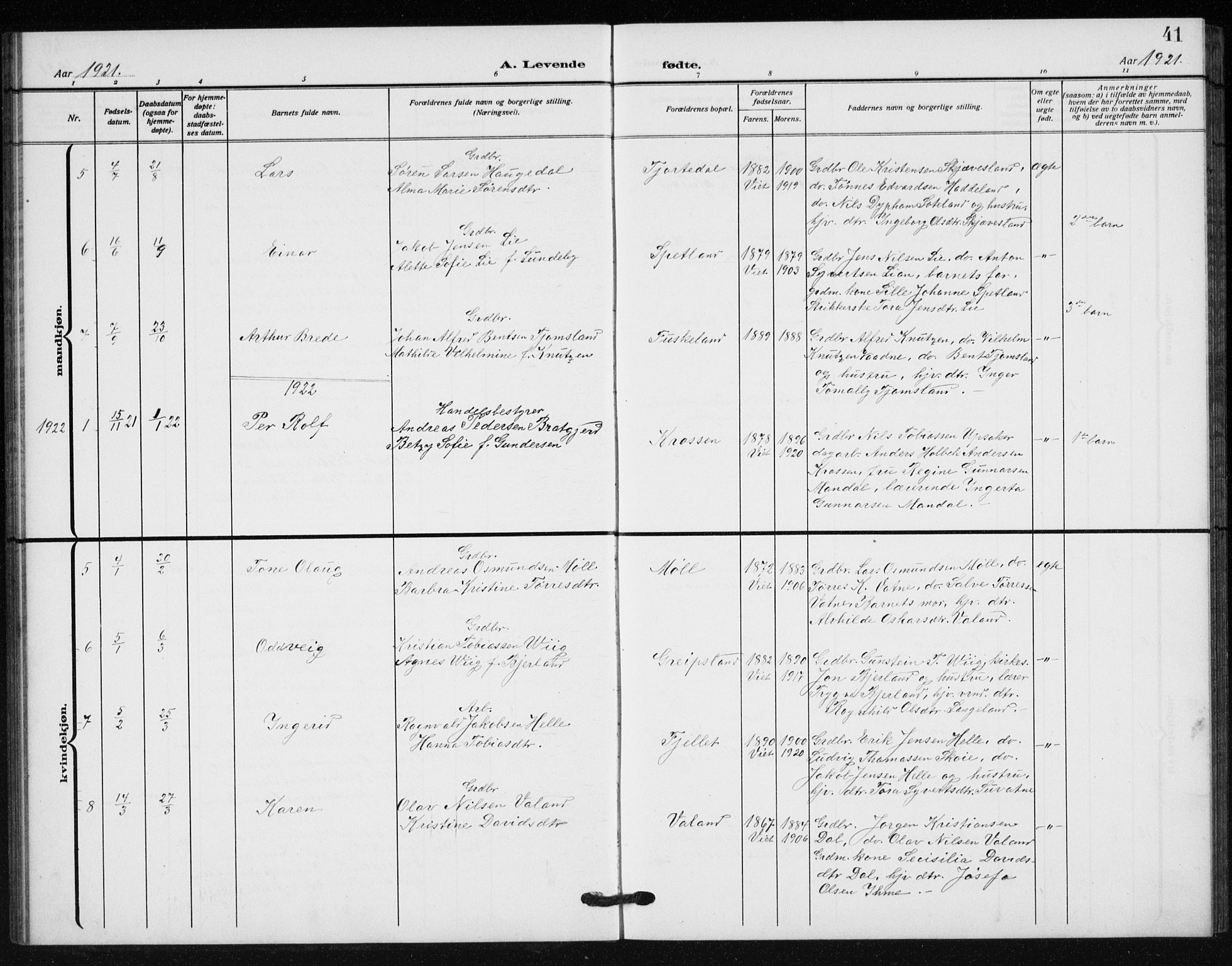 Holum sokneprestkontor, SAK/1111-0022/F/Fb/Fba/L0006: Parish register (copy) no. B 6, 1910-1936, p. 41