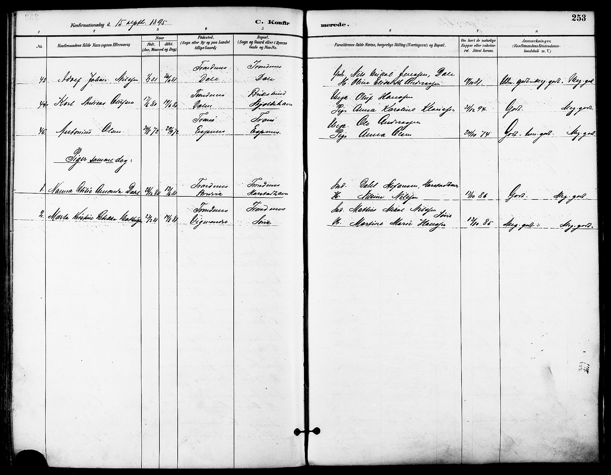 Trondenes sokneprestkontor, SATØ/S-1319/H/Ha/L0016kirke: Parish register (official) no. 16, 1890-1898, p. 253