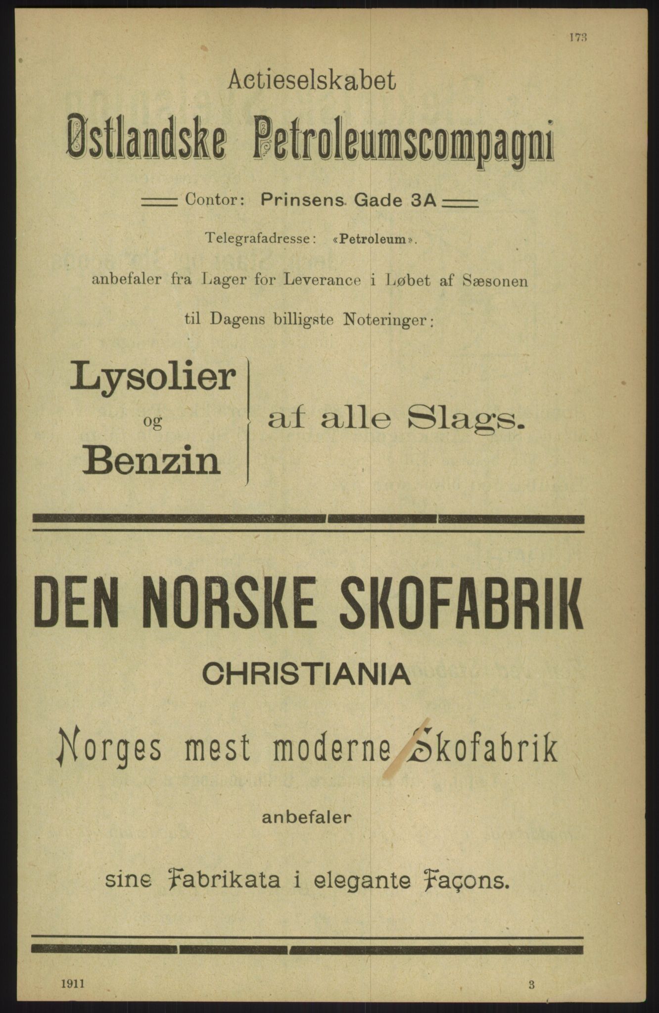 Kristiania/Oslo adressebok, PUBL/-, 1911, p. 173