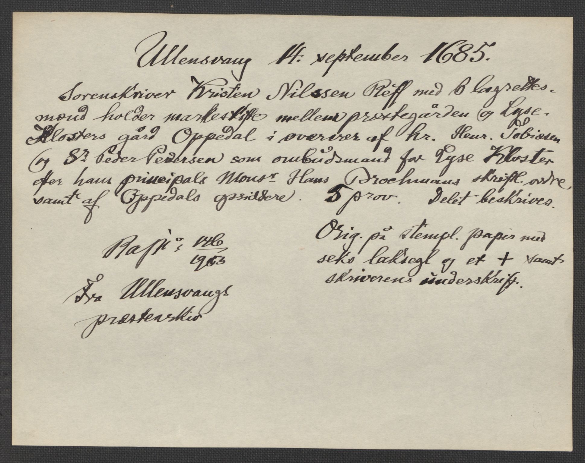 Riksarkivets diplomsamling, AV/RA-EA-5965/F15/L0037: Prestearkiv - Hordaland, 1577-1733, p. 103
