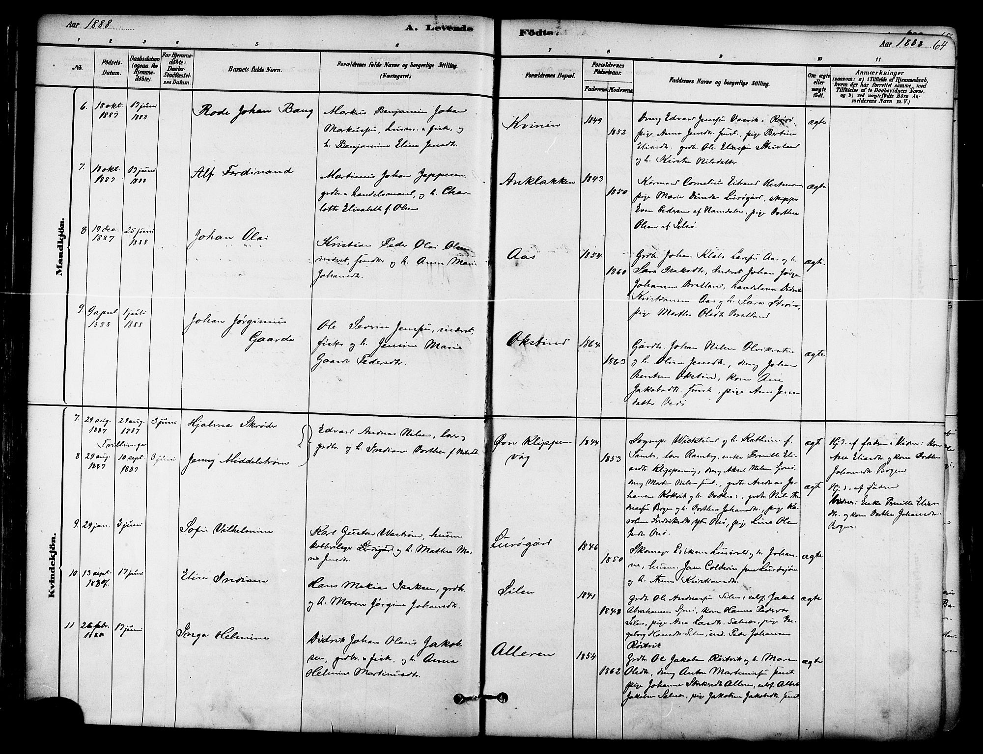 Ministerialprotokoller, klokkerbøker og fødselsregistre - Nordland, AV/SAT-A-1459/839/L0568: Parish register (official) no. 839A05, 1880-1902, p. 64