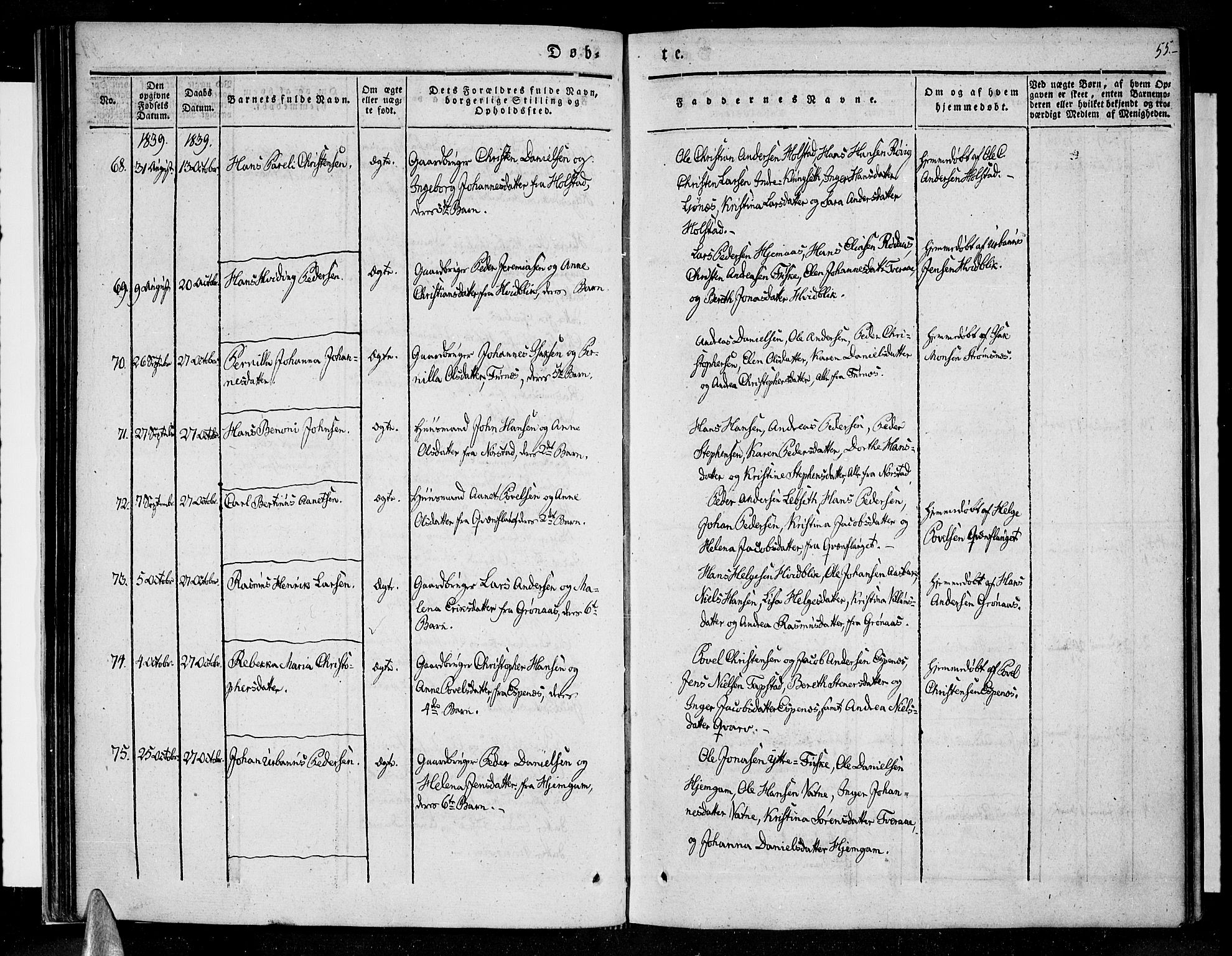 Ministerialprotokoller, klokkerbøker og fødselsregistre - Nordland, AV/SAT-A-1459/852/L0737: Parish register (official) no. 852A07, 1833-1849, p. 55