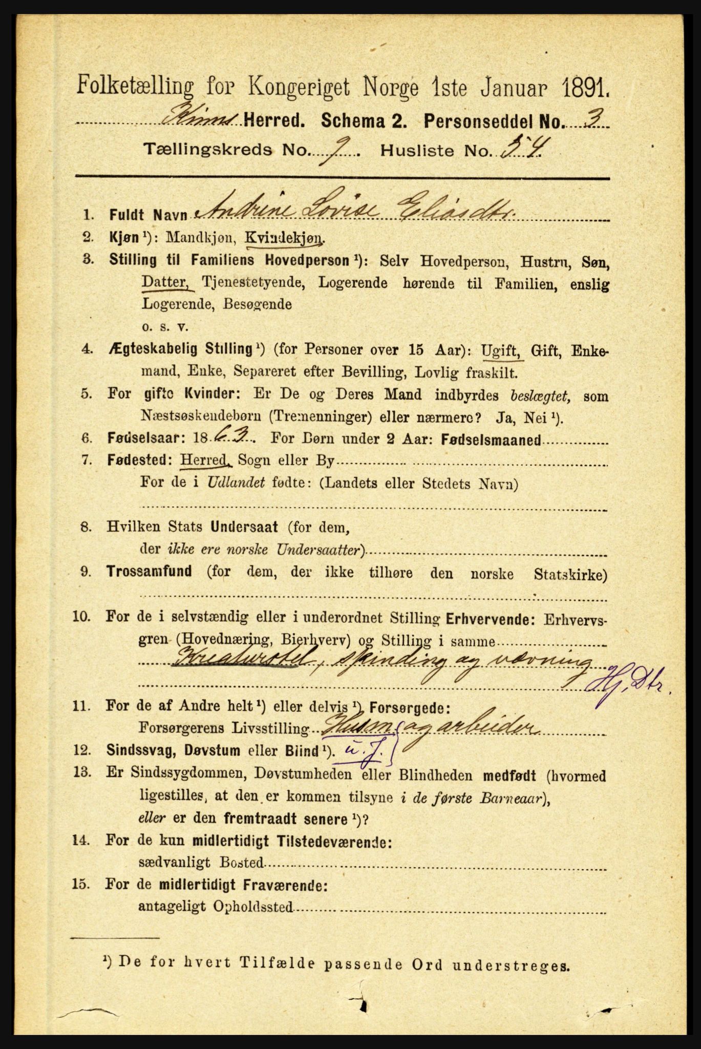 RA, 1891 census for 1437 Kinn, 1891, p. 3751