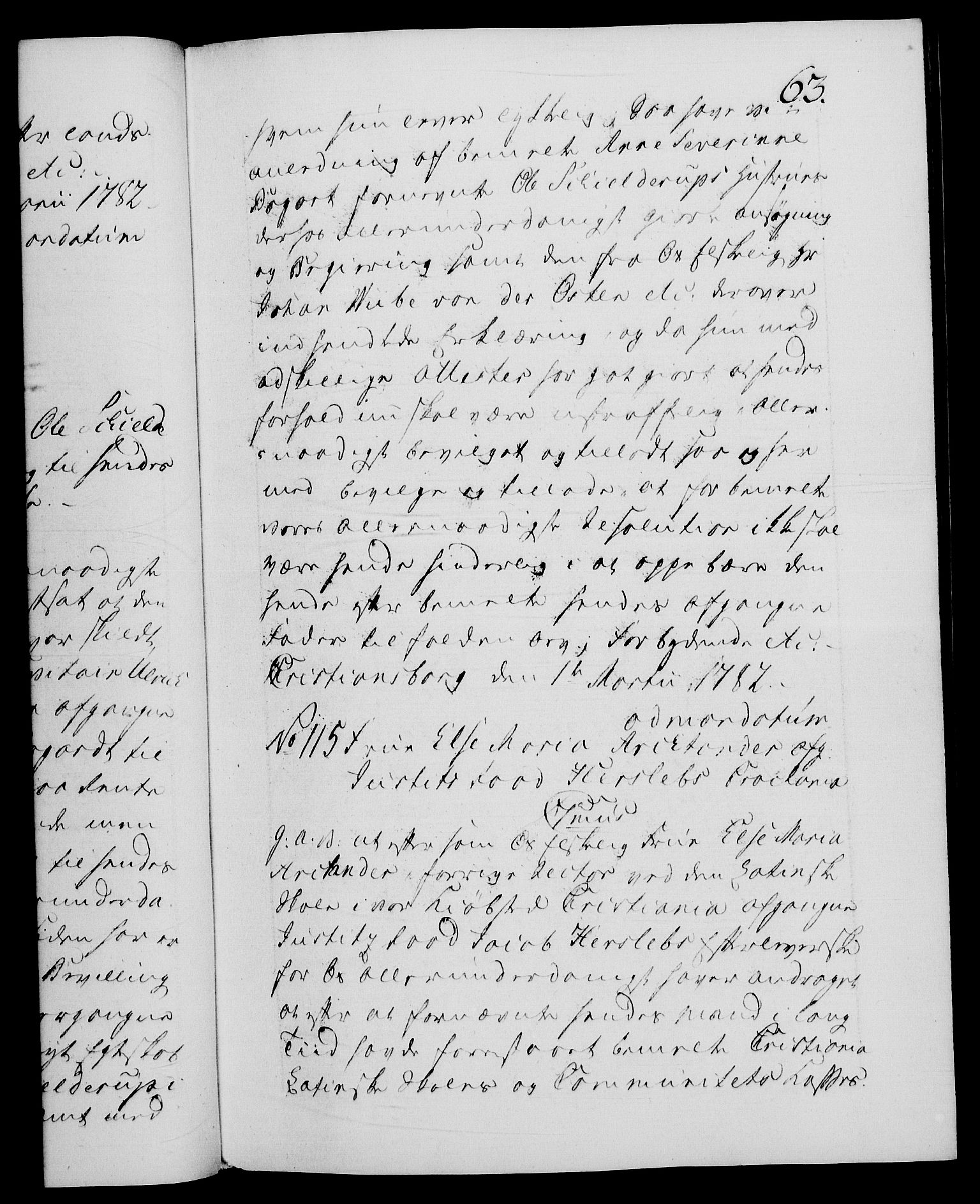 Danske Kanselli 1572-1799, RA/EA-3023/F/Fc/Fca/Fcaa/L0049: Norske registre, 1782-1783, p. 63a