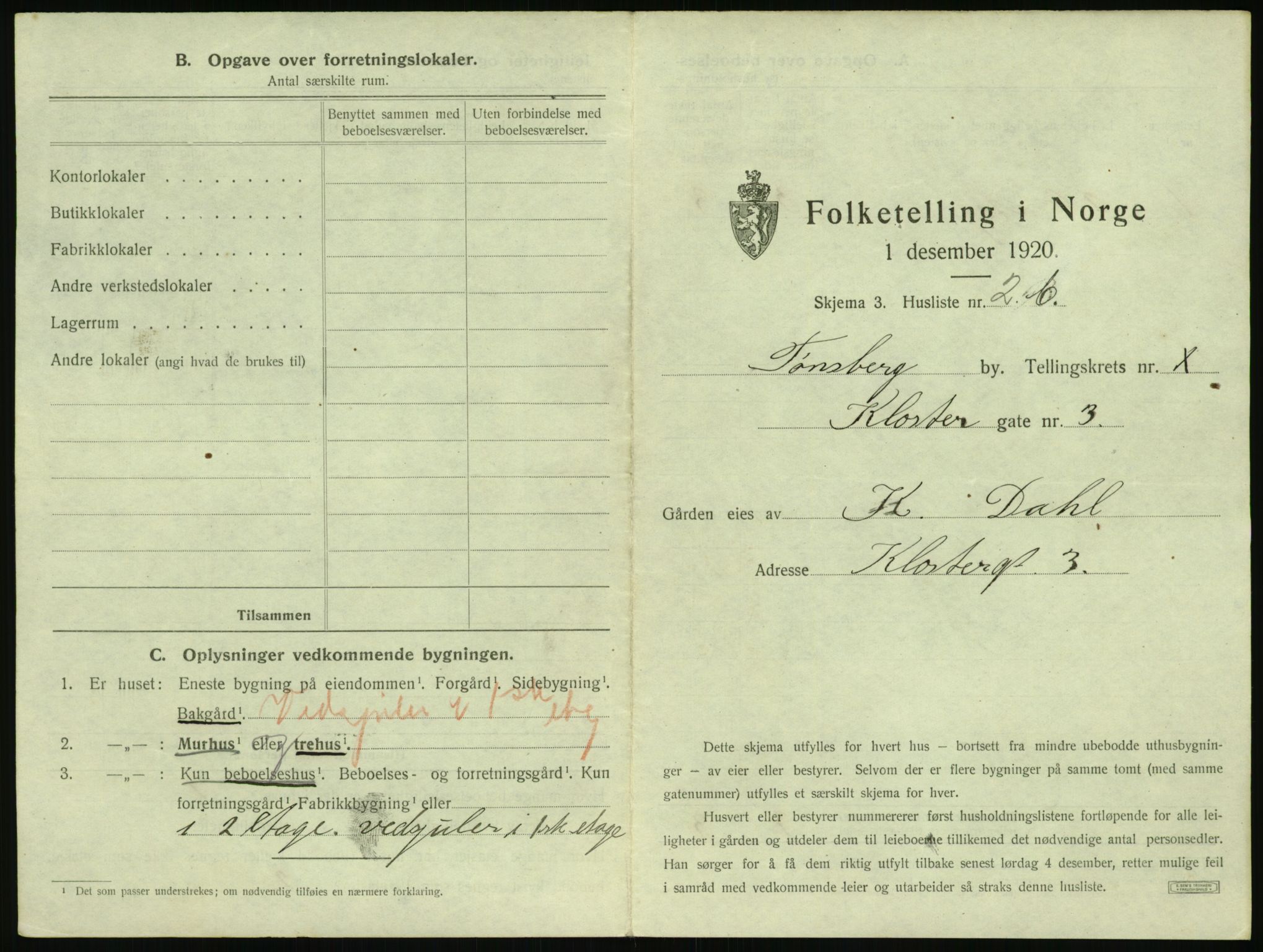 SAKO, 1920 census for Tønsberg, 1920, p. 1053