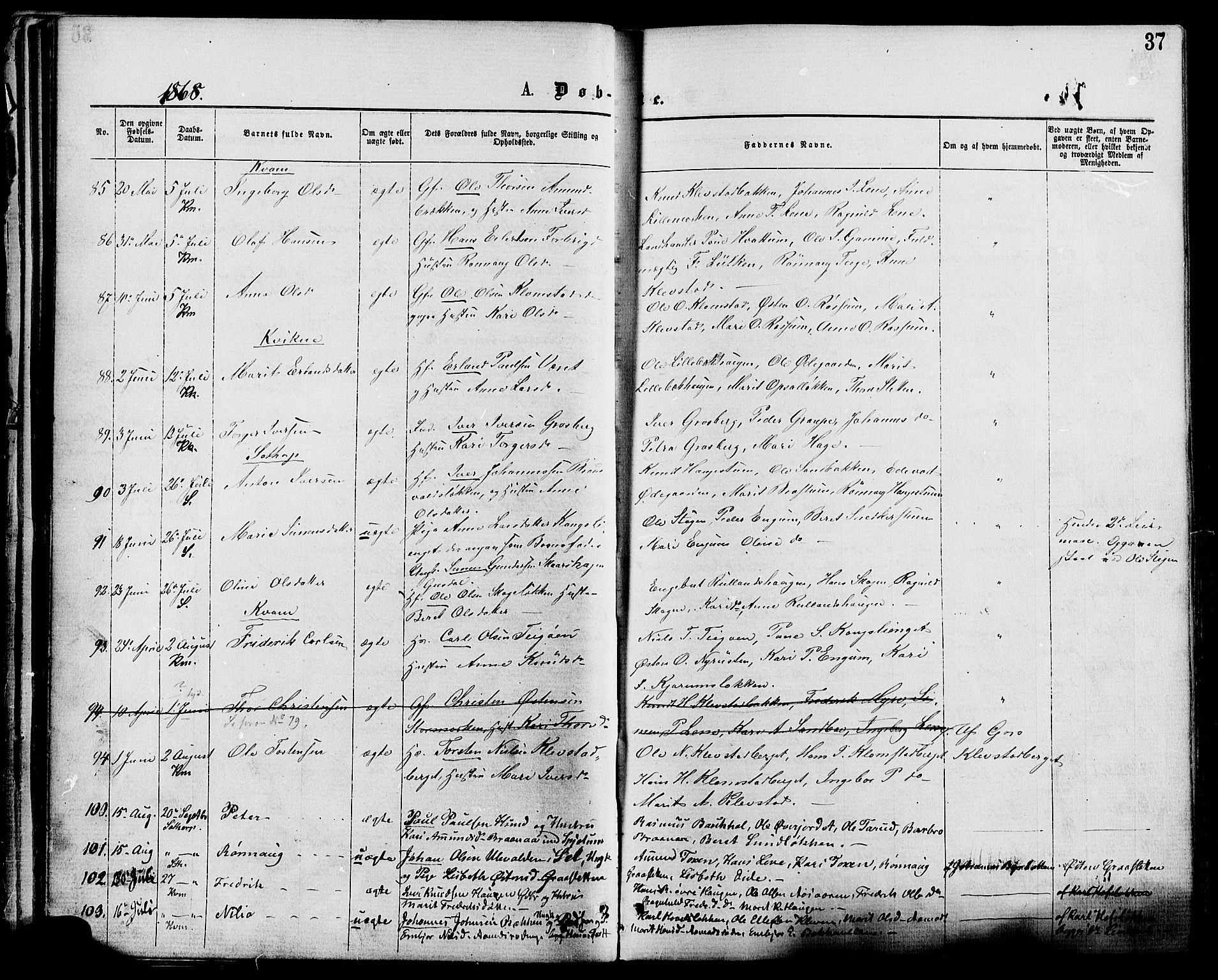 Nord-Fron prestekontor, AV/SAH-PREST-080/H/Ha/Haa/L0002: Parish register (official) no. 2, 1865-1883, p. 37