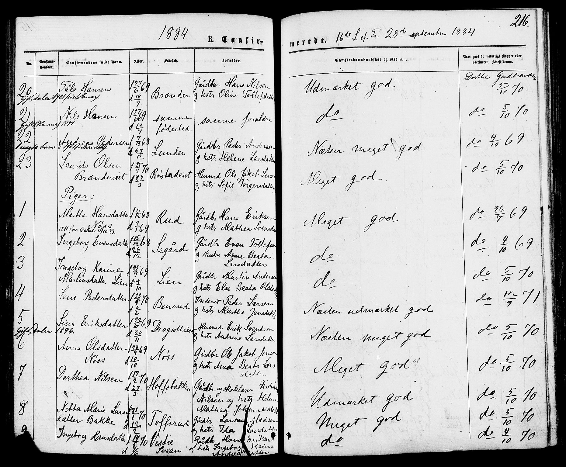 Biri prestekontor, AV/SAH-PREST-096/H/Ha/Haa/L0006: Parish register (official) no. 6, 1877-1886, p. 216