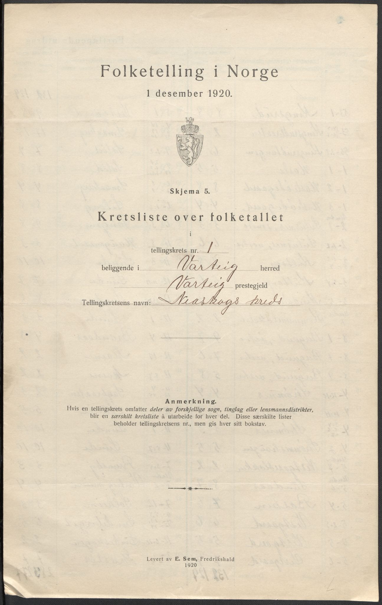 SAO, 1920 census for Varteig, 1920, p. 8