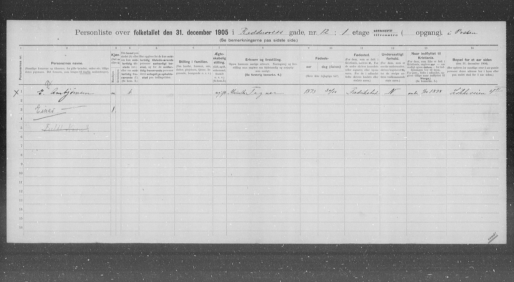 OBA, Municipal Census 1905 for Kristiania, 1905, p. 43796