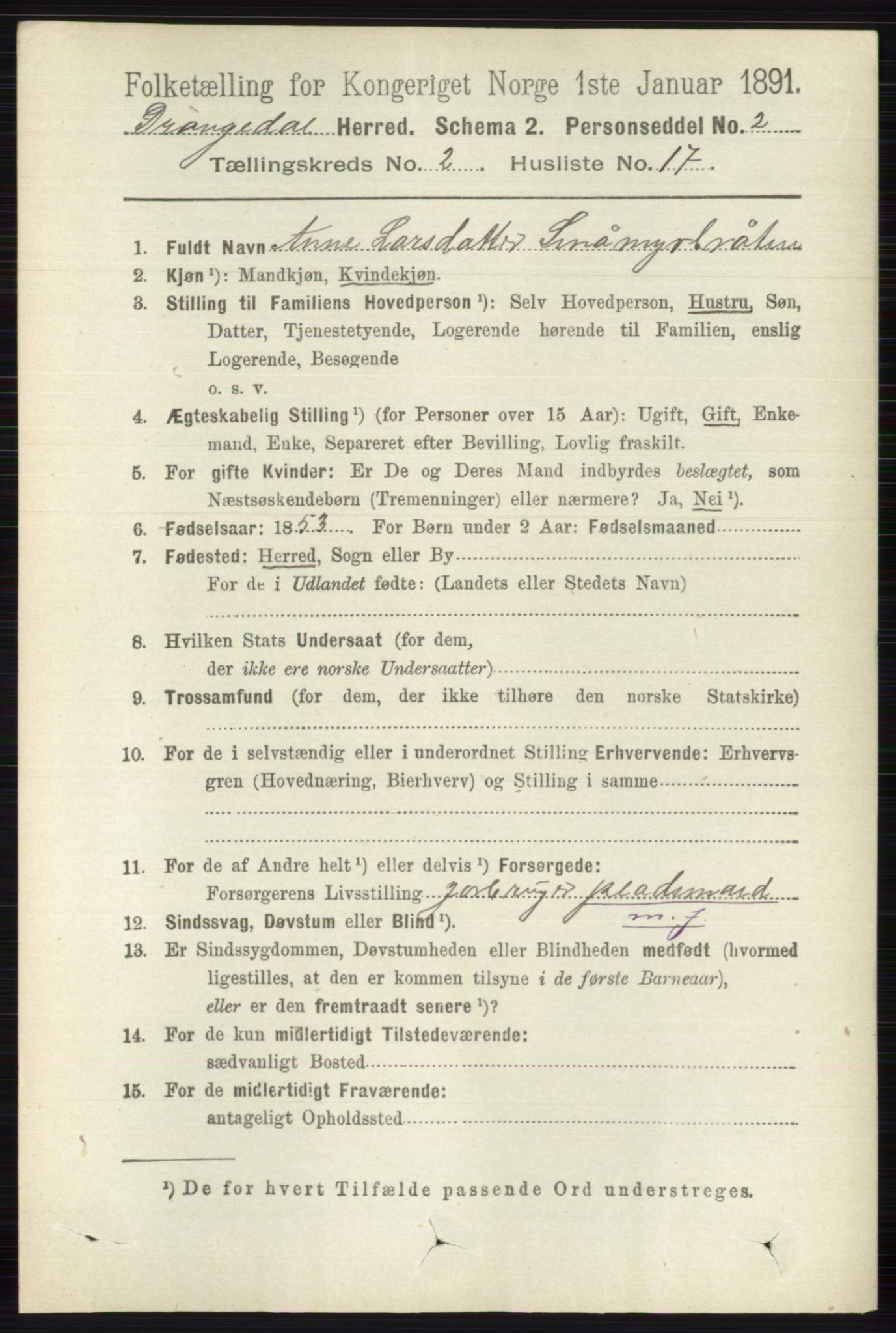 RA, 1891 census for 0817 Drangedal, 1891, p. 576