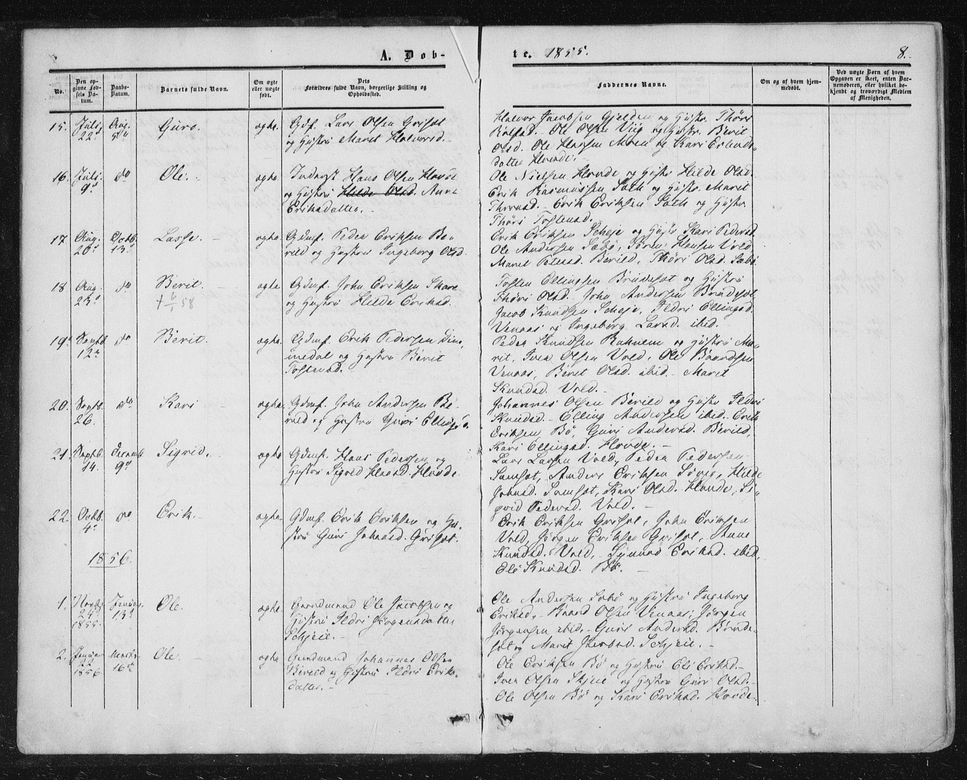 Ministerialprotokoller, klokkerbøker og fødselsregistre - Møre og Romsdal, AV/SAT-A-1454/543/L0562: Parish register (official) no. 543A02, 1854-1884, p. 8