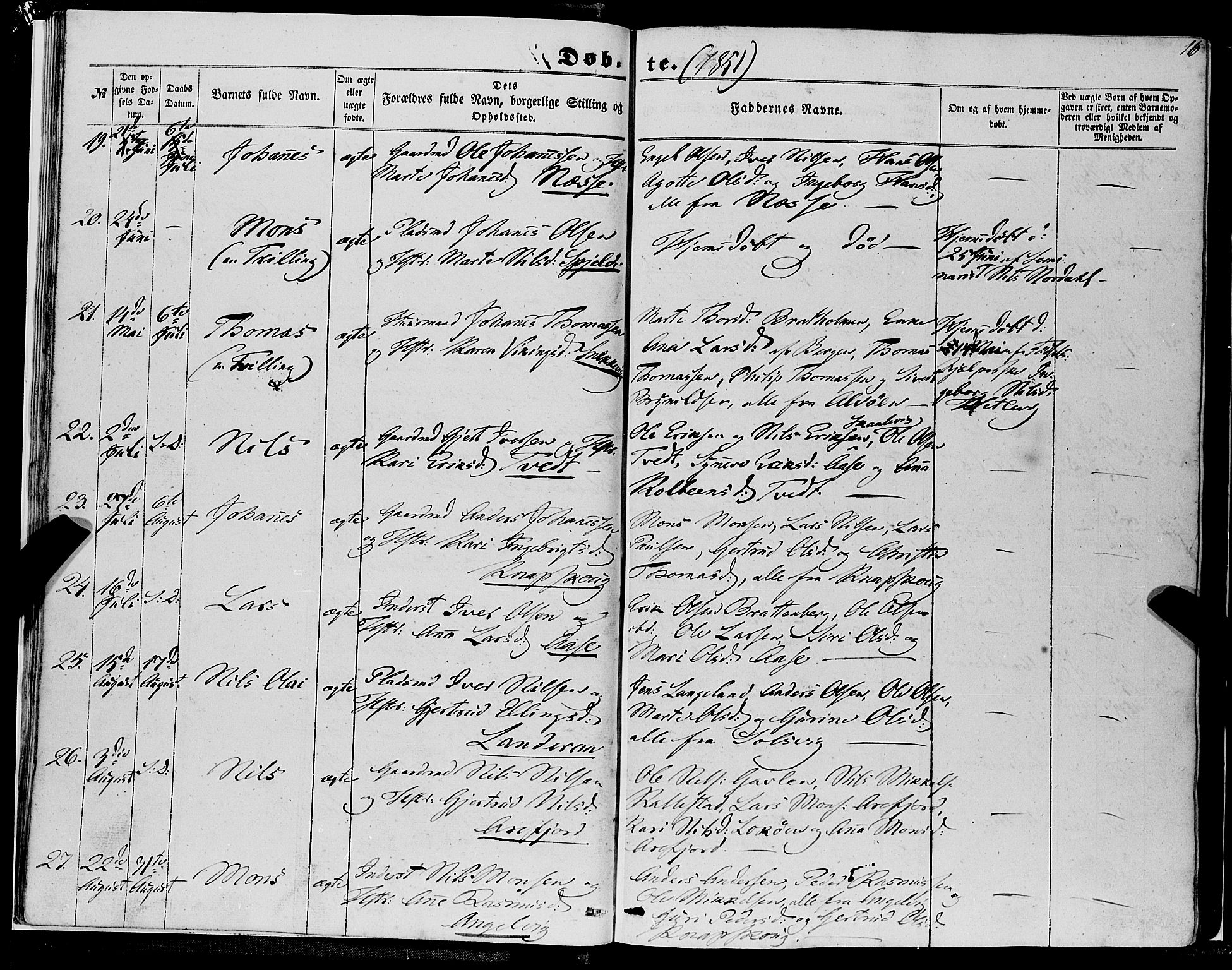 Fjell sokneprestembete, SAB/A-75301/H/Haa: Parish register (official) no. A 2, 1847-1864, p. 16