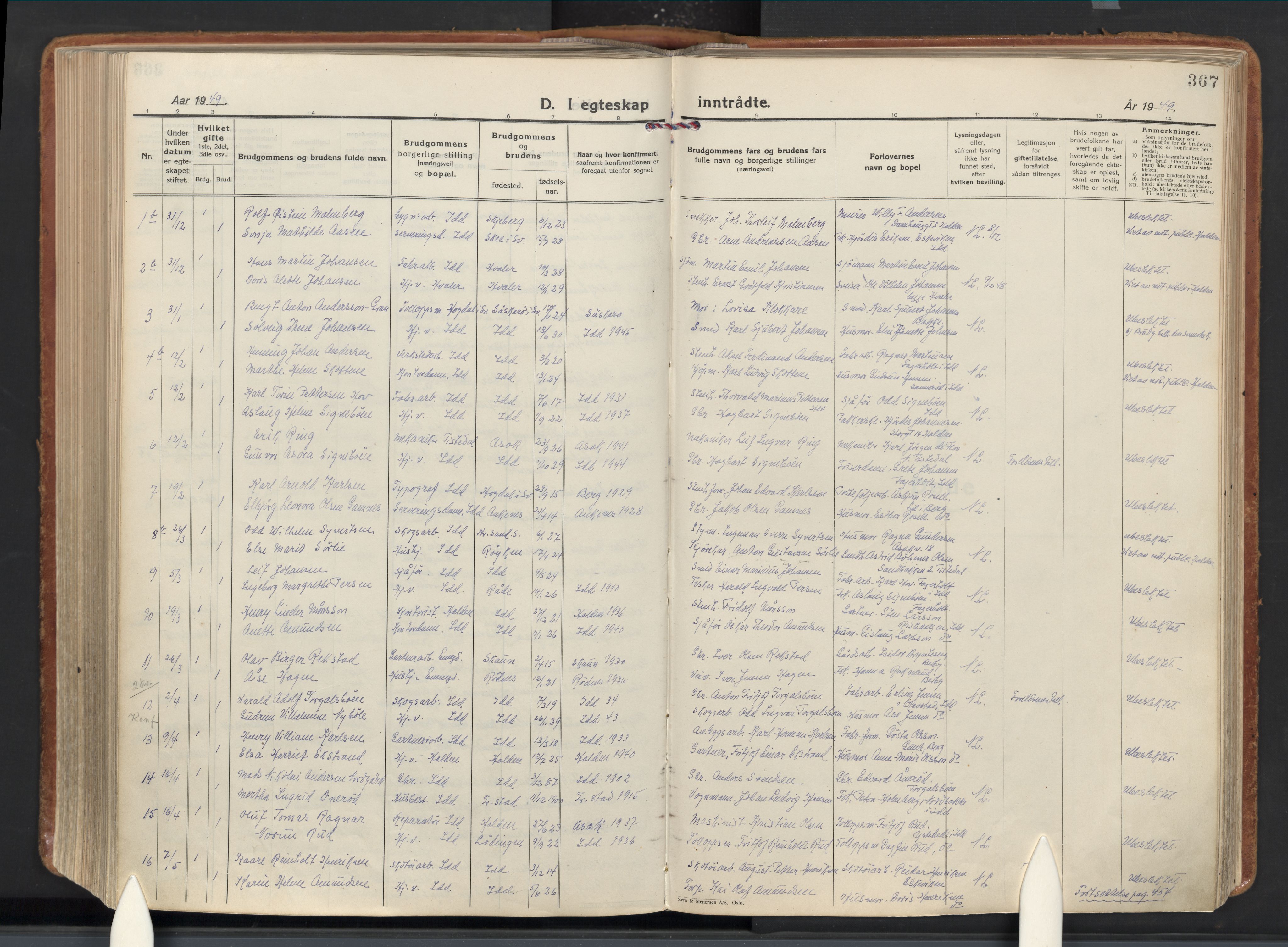 Idd prestekontor Kirkebøker, AV/SAO-A-10911/F/Fc/L0008: Parish register (official) no. III 8, 1926-1953, p. 367