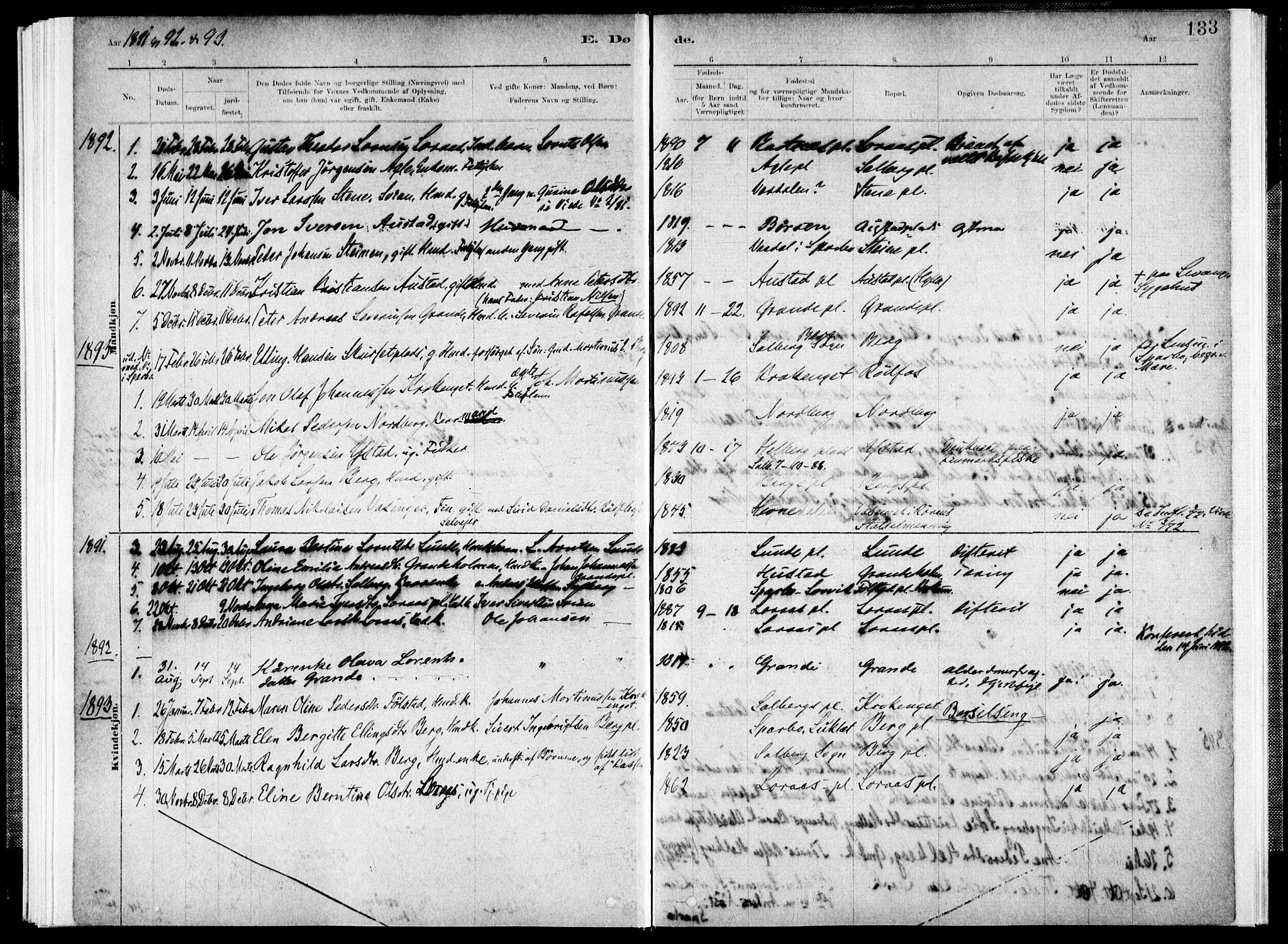 Ministerialprotokoller, klokkerbøker og fødselsregistre - Nord-Trøndelag, SAT/A-1458/731/L0309: Parish register (official) no. 731A01, 1879-1918, p. 133