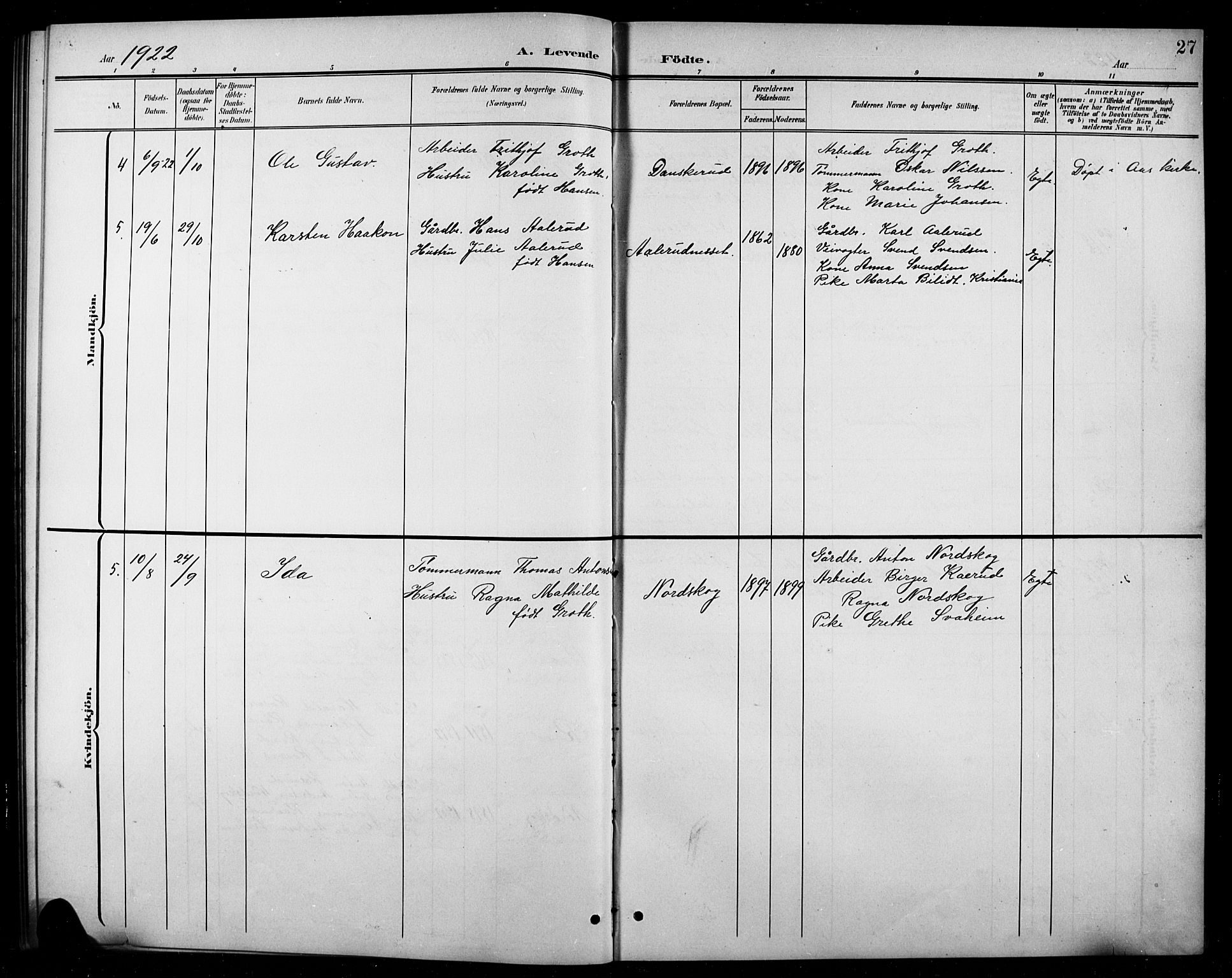 Ås prestekontor Kirkebøker, AV/SAO-A-10894/G/Gc/L0001: Parish register (copy) no. III 1, 1901-1924, p. 27