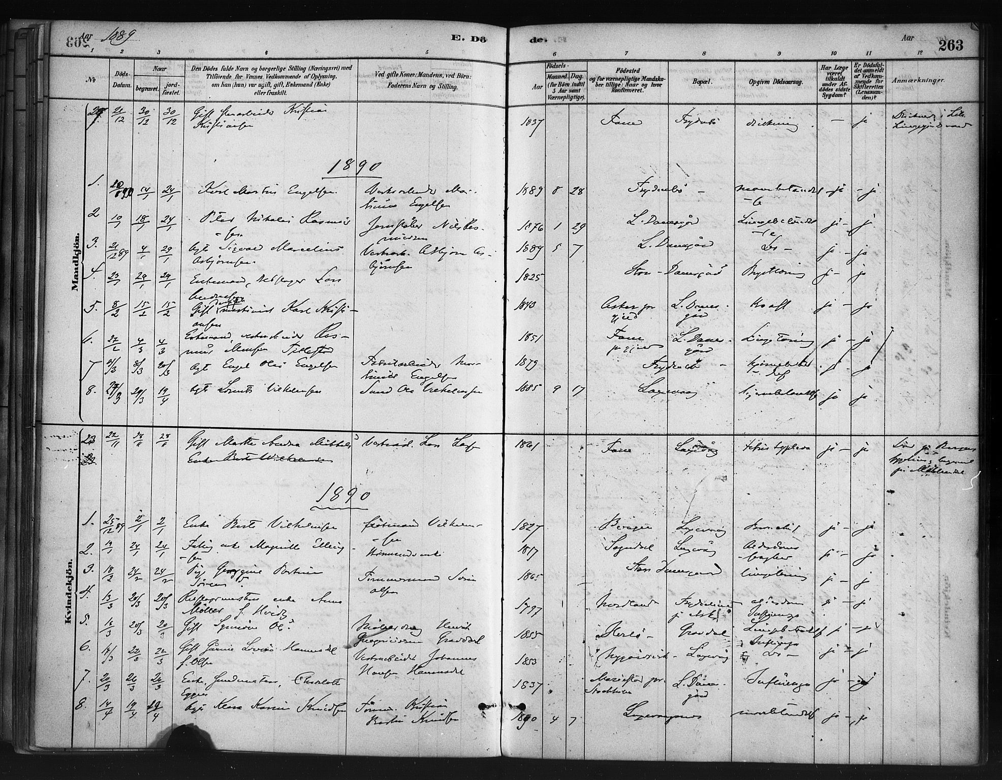 Askøy Sokneprestembete, AV/SAB-A-74101/H/Ha/Haa/Haae/L0002: Parish register (official) no. E 2, 1878-1891, p. 263