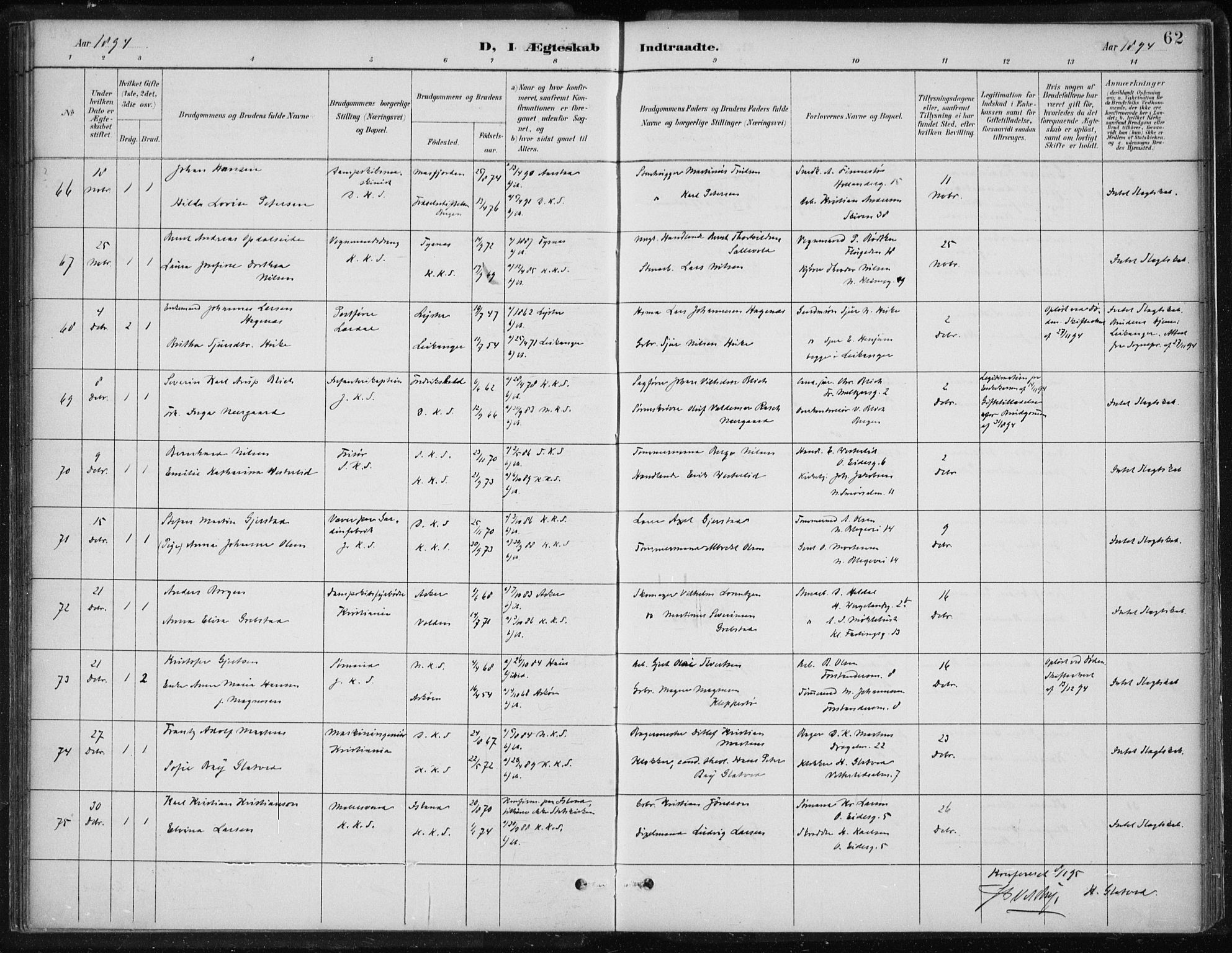 Korskirken sokneprestembete, AV/SAB-A-76101/H/Hab: Parish register (copy) no. D 3, 1887-1906, p. 62