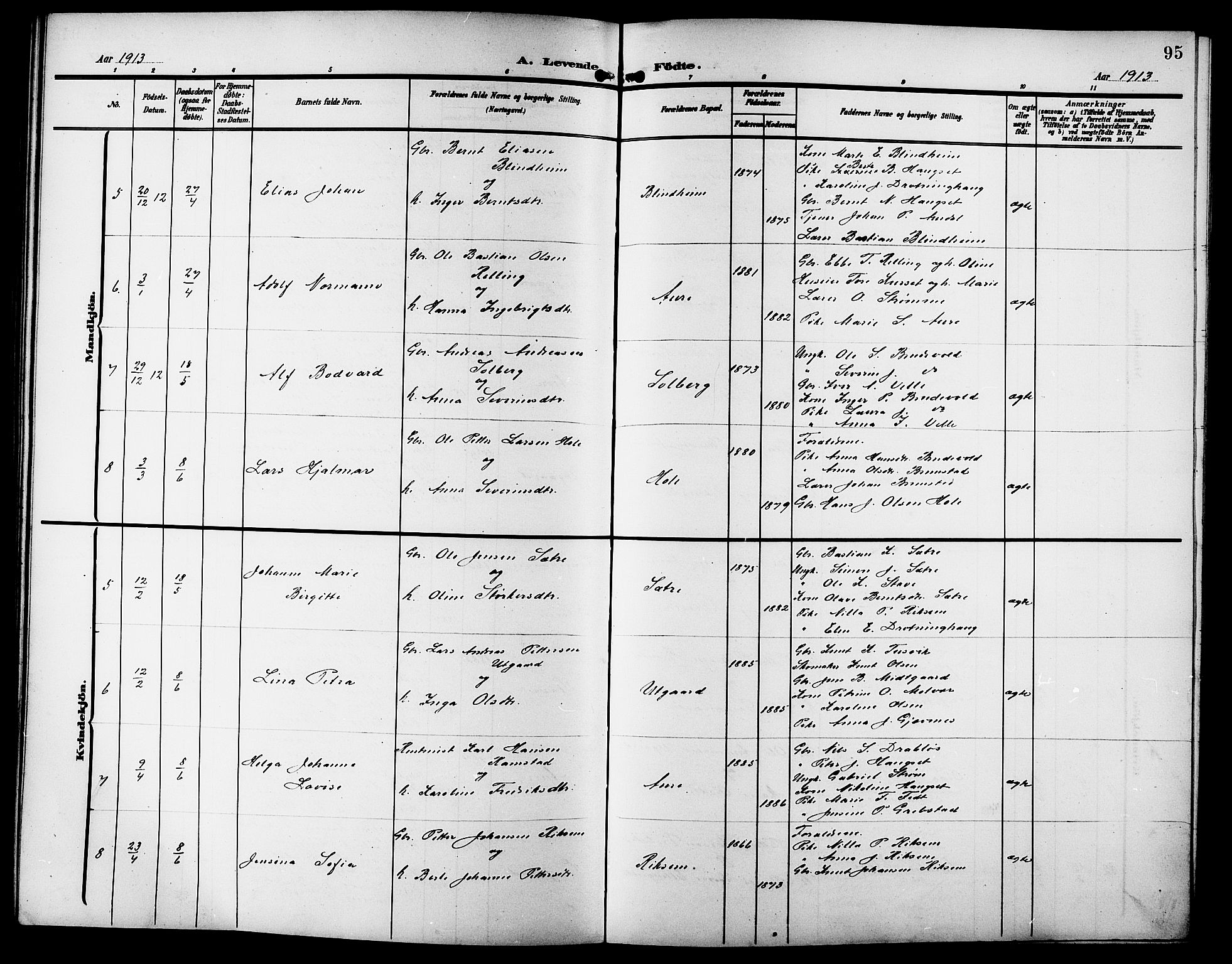 Ministerialprotokoller, klokkerbøker og fødselsregistre - Møre og Romsdal, AV/SAT-A-1454/523/L0341: Parish register (copy) no. 523C04, 1903-1916, p. 95