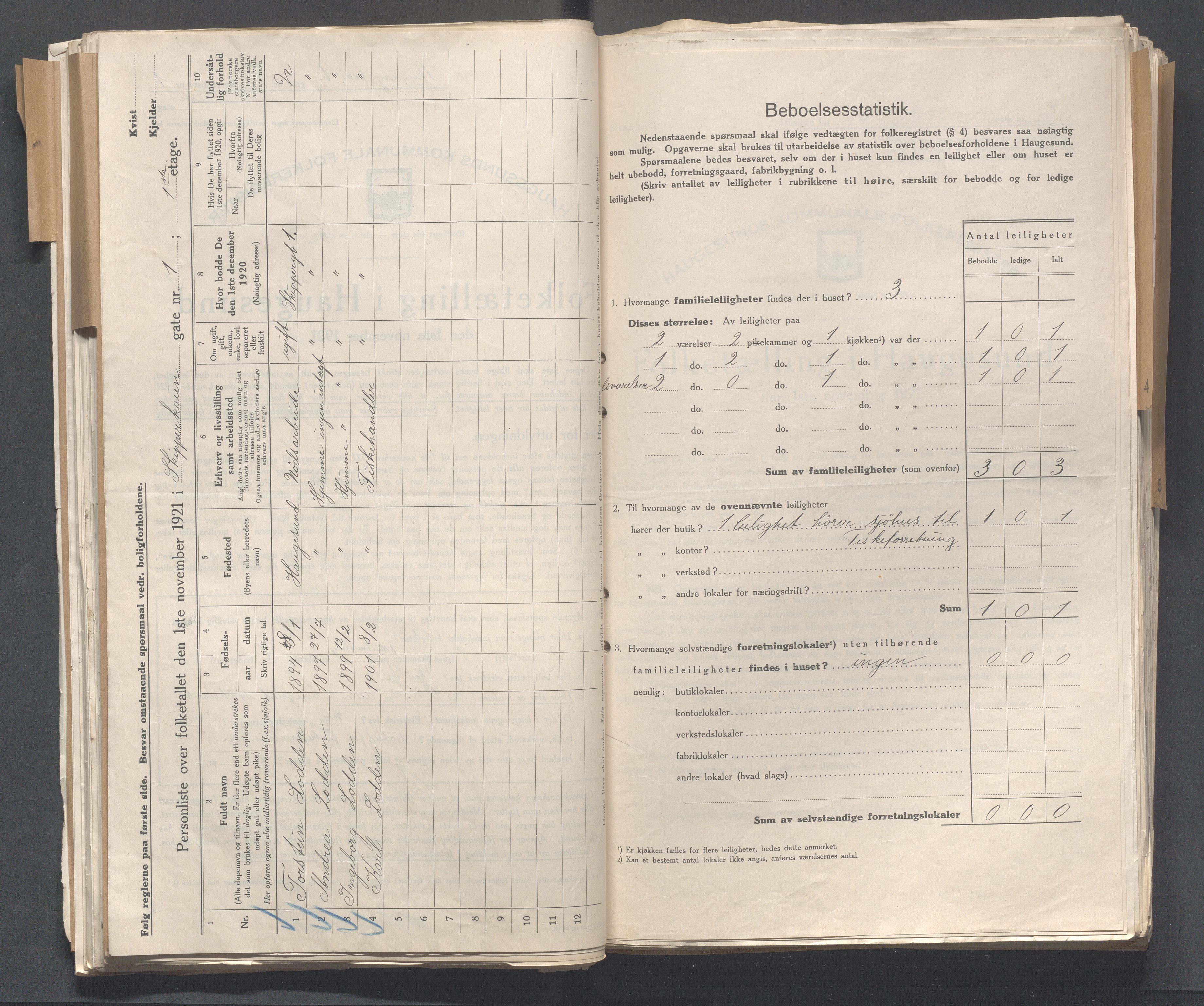 IKAR, Local census 1.11.1921 for Haugesund, 1921, p. 3972