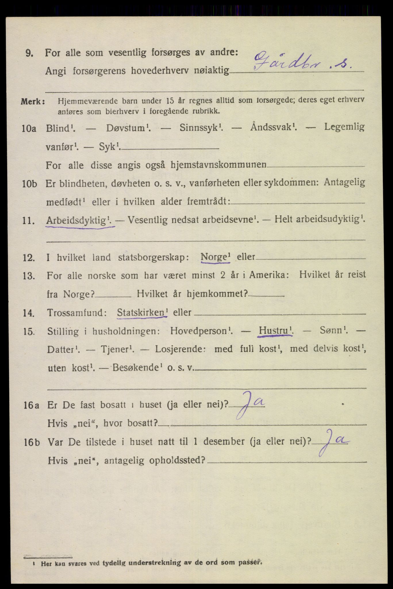 SAK, 1920 census for Tonstad, 1920, p. 1291