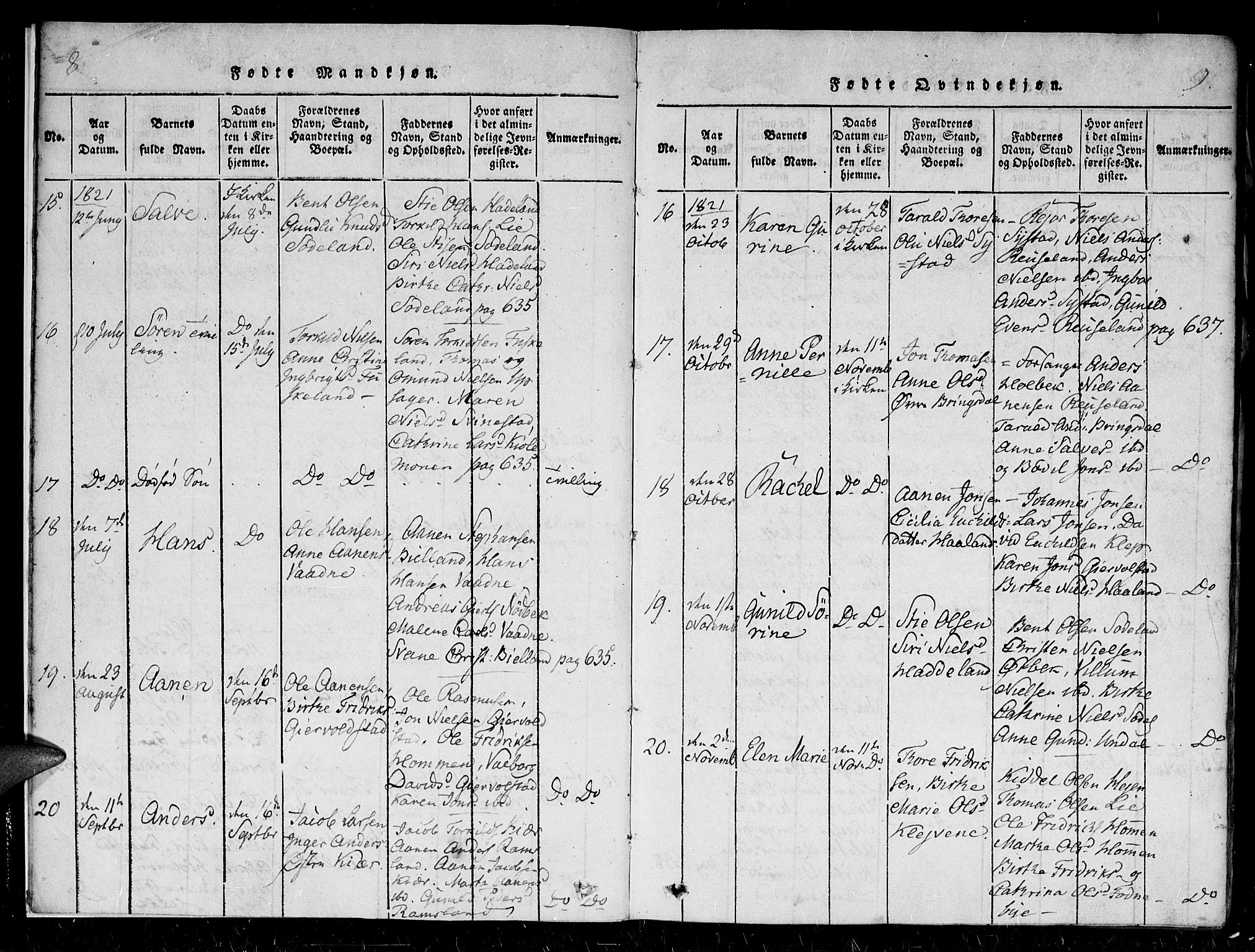 Holum sokneprestkontor, AV/SAK-1111-0022/F/Fa/Faa/L0004: Parish register (official) no. A 4, 1820-1849, p. 8-9